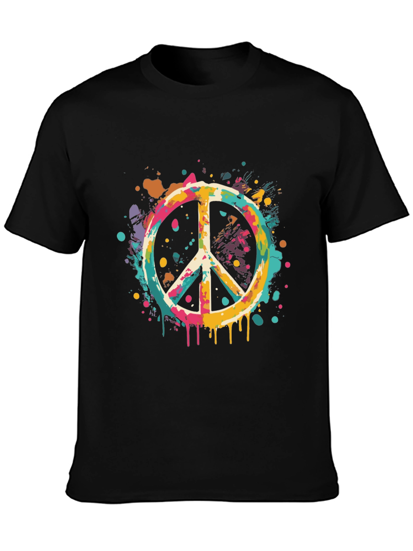 Retro Peace Sign Graphic Tee - Mens Black T-Shirt
