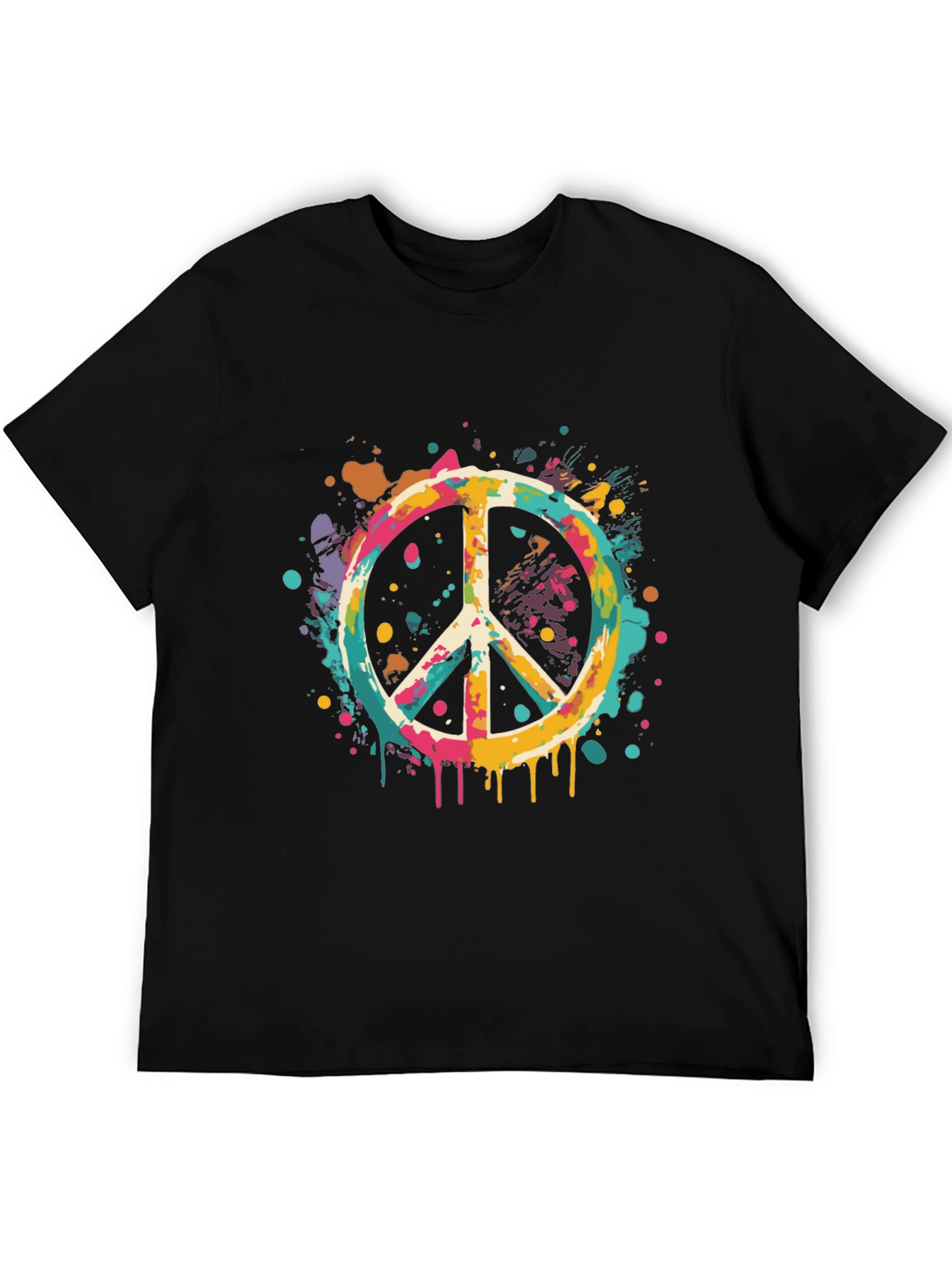 Retro Peace Sign Graphic Tee - Mens Black T-Shirt