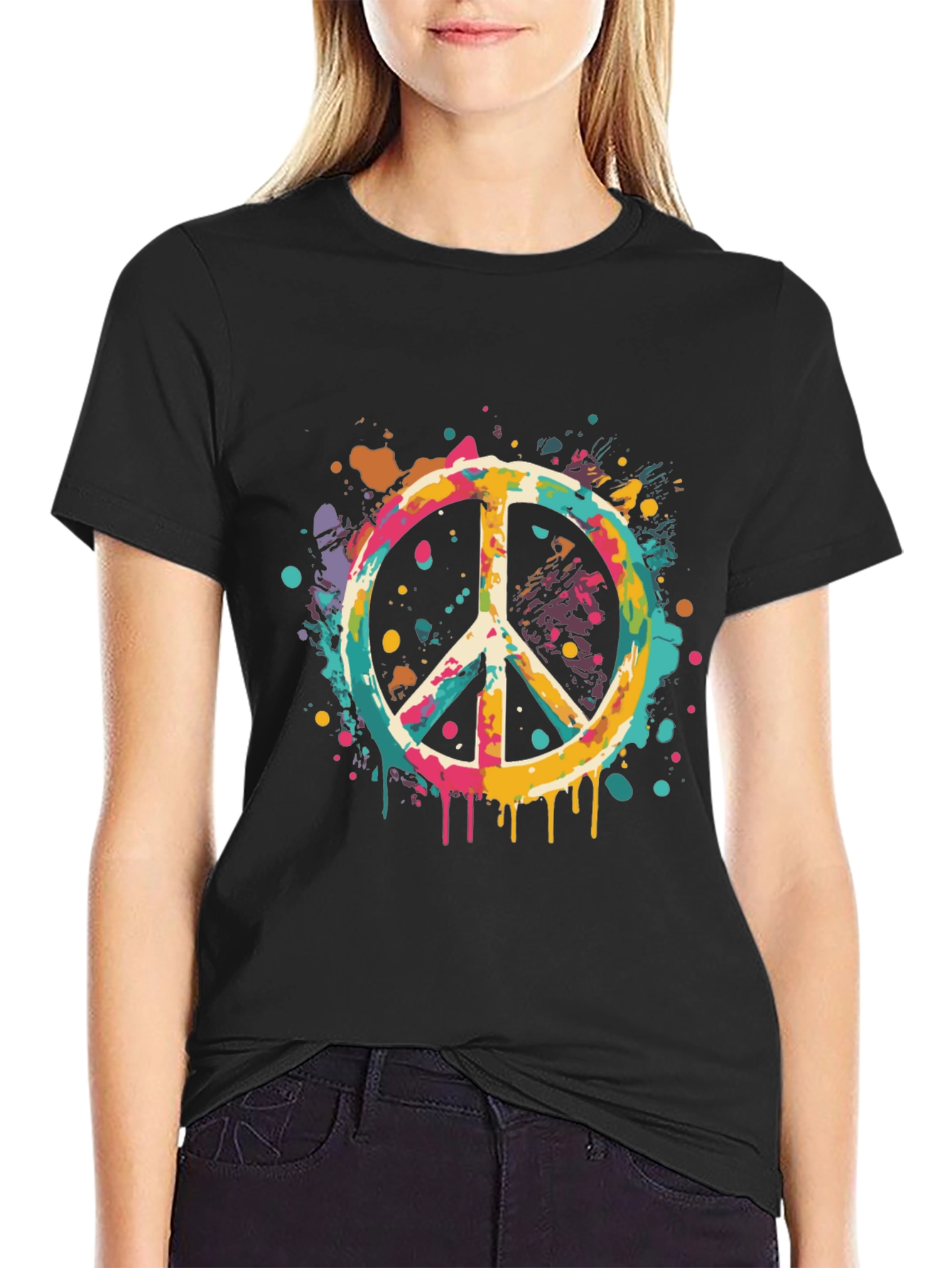 Retro Peace Sign Graphic Tee - Mens Black T-Shirt