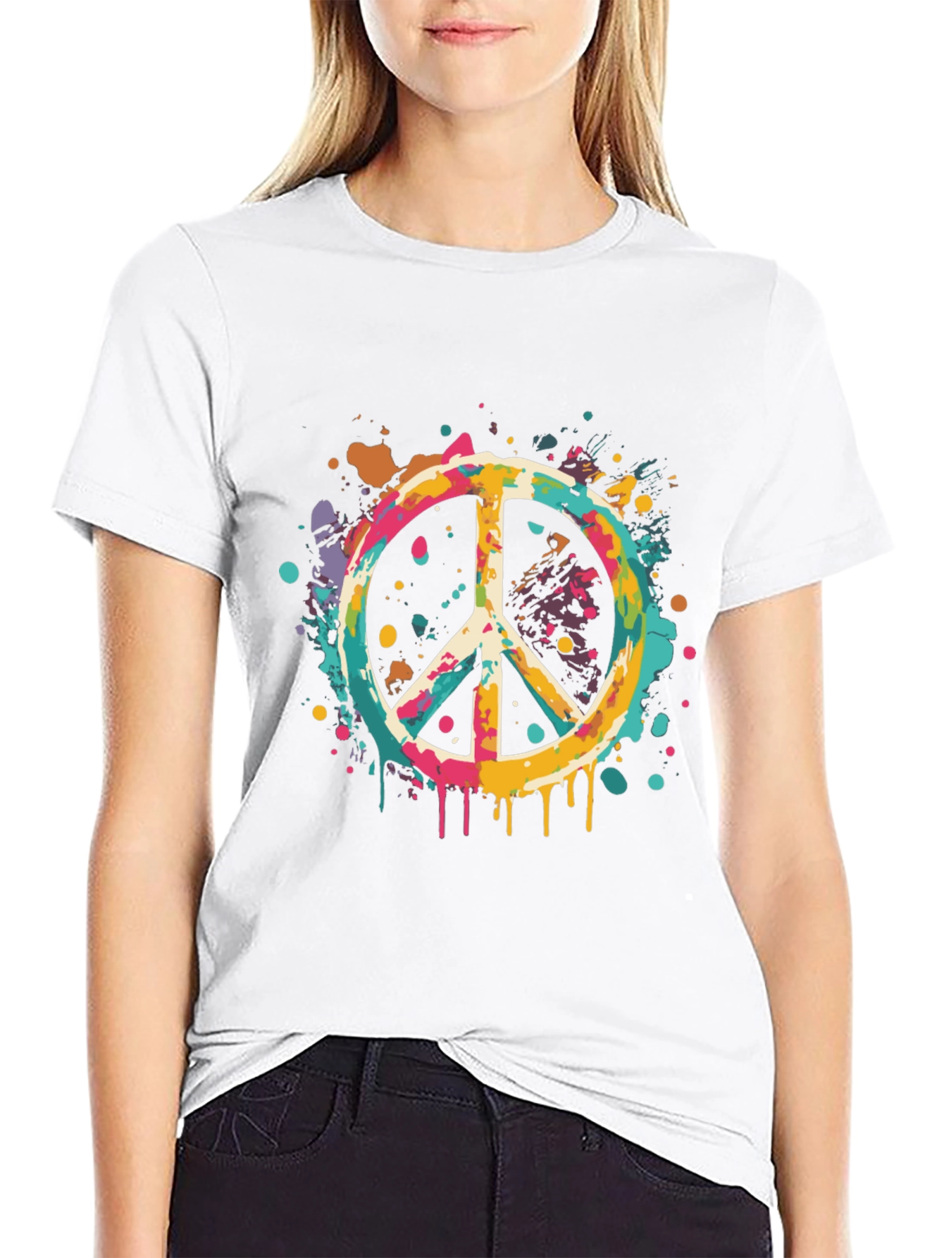 Retro Peace Sign Graphic Tee - Mens Black T-Shirt