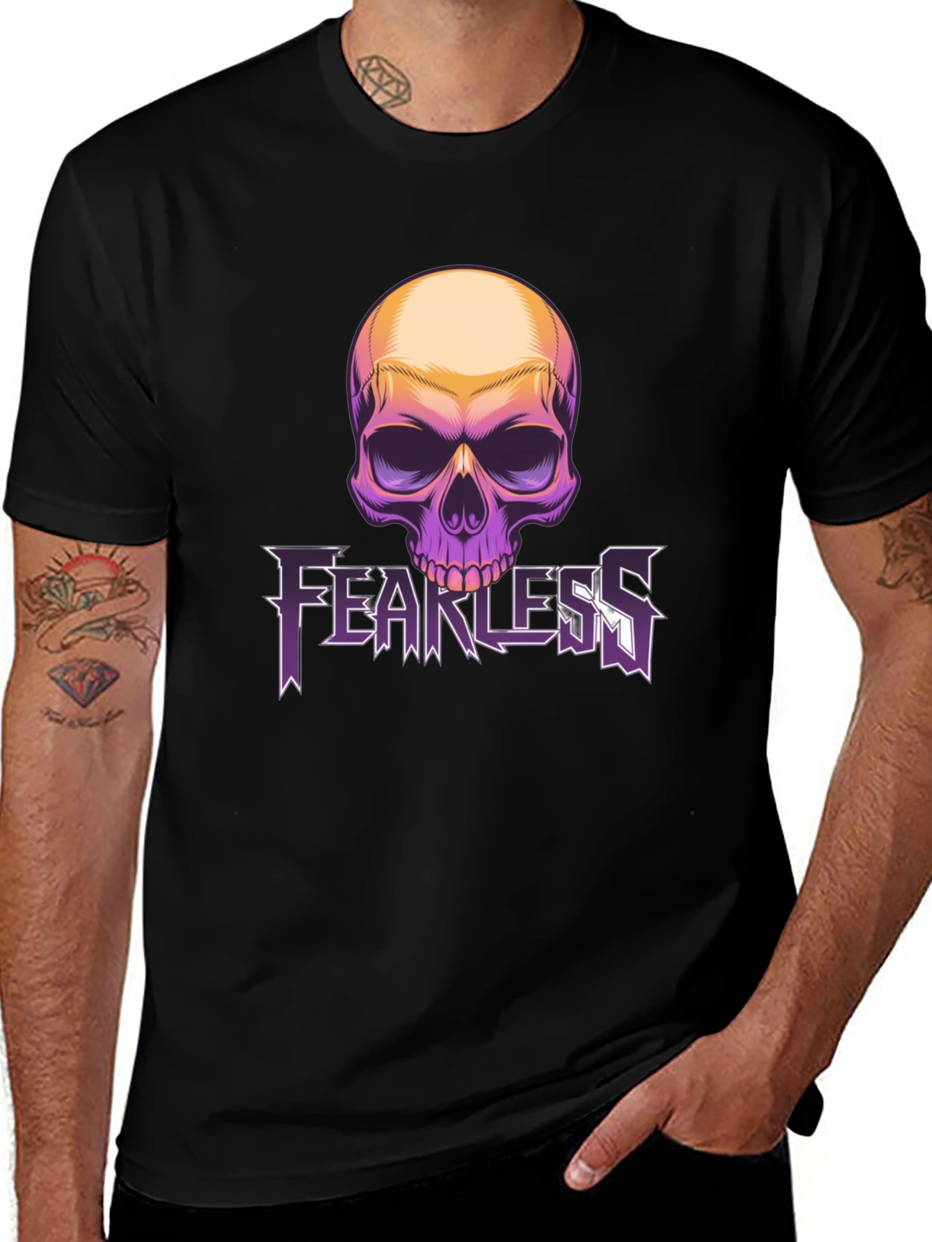 Fearless Skull Graphic Tee - Black Cotton Blend