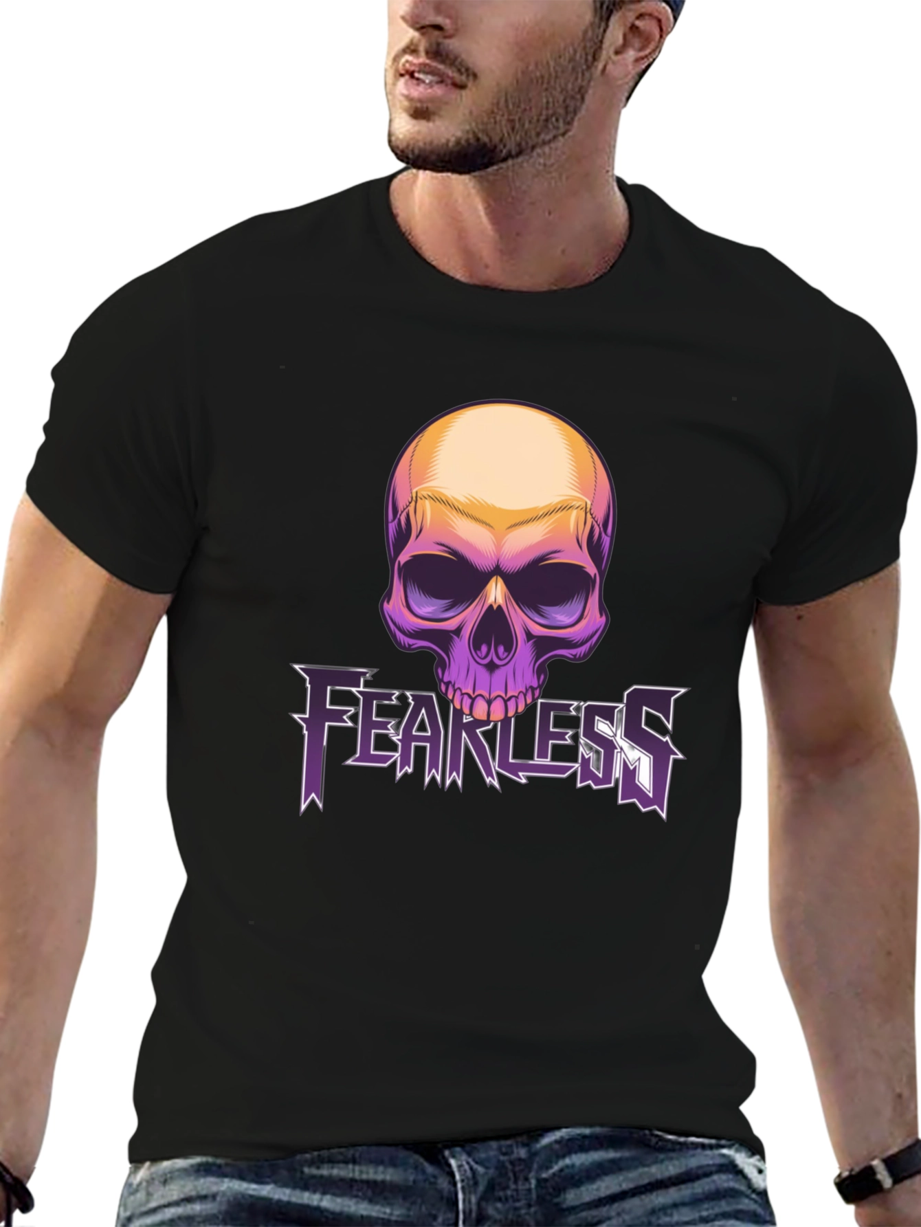 Fearless Skull Graphic Tee - Black Cotton Blend