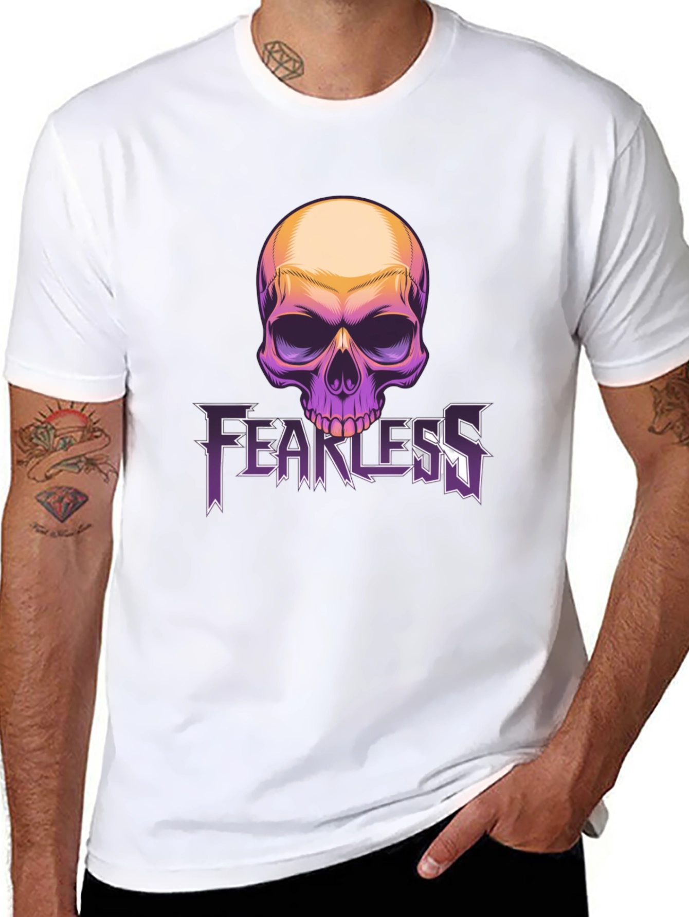 Fearless Skull Graphic Tee - Black Cotton Blend