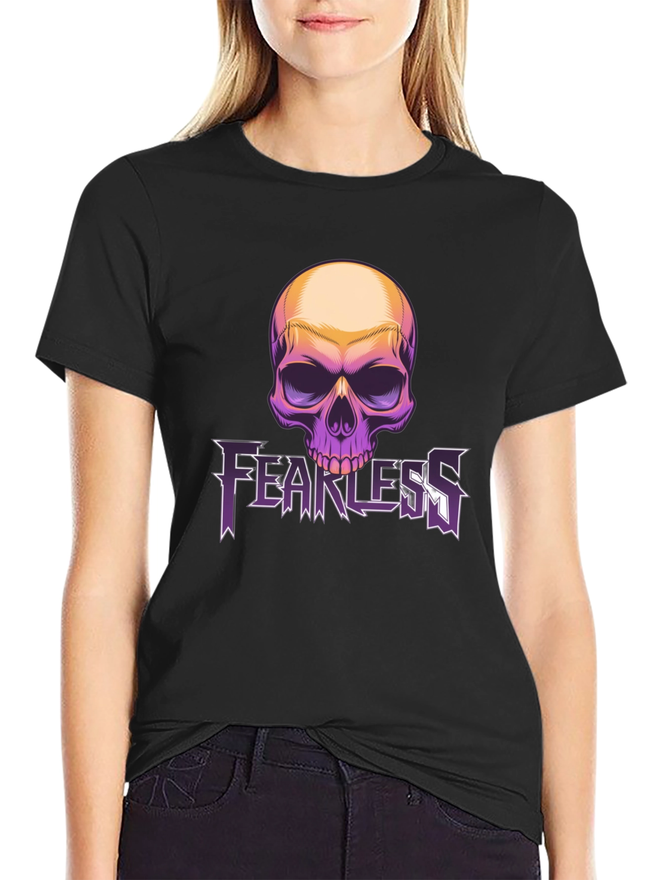 Fearless Skull Graphic Tee - Black Cotton Blend
