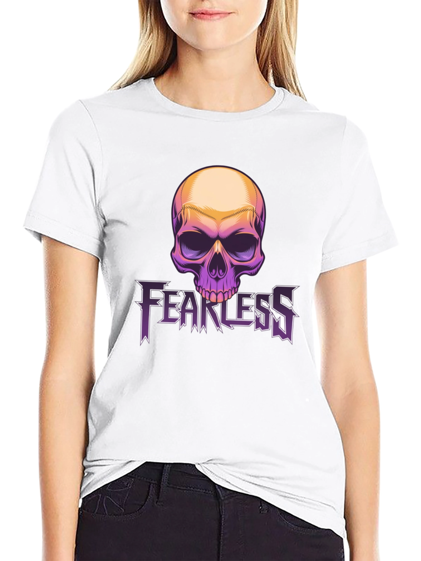Fearless Skull Graphic Tee - Black Cotton Blend