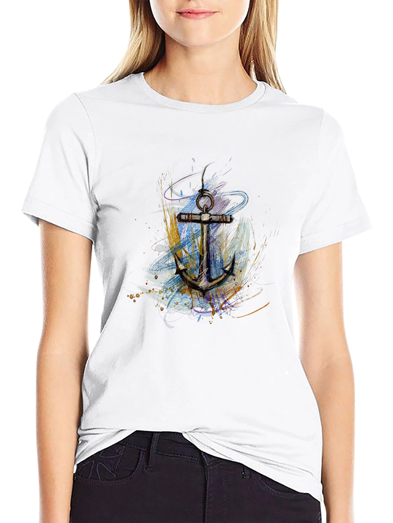 Nautical Anchor Graphic Black T-Shirt