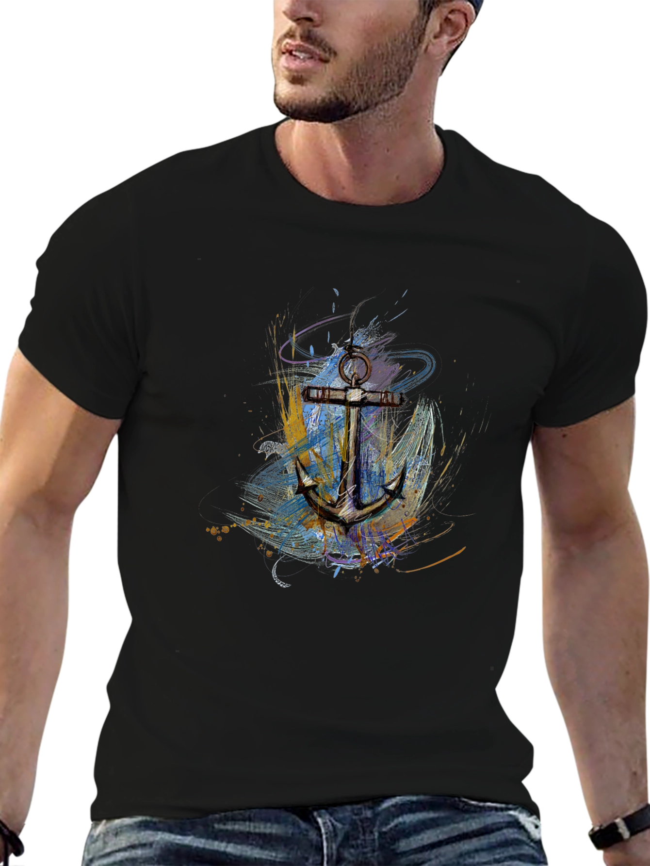 Nautical Anchor Graphic Black T-Shirt