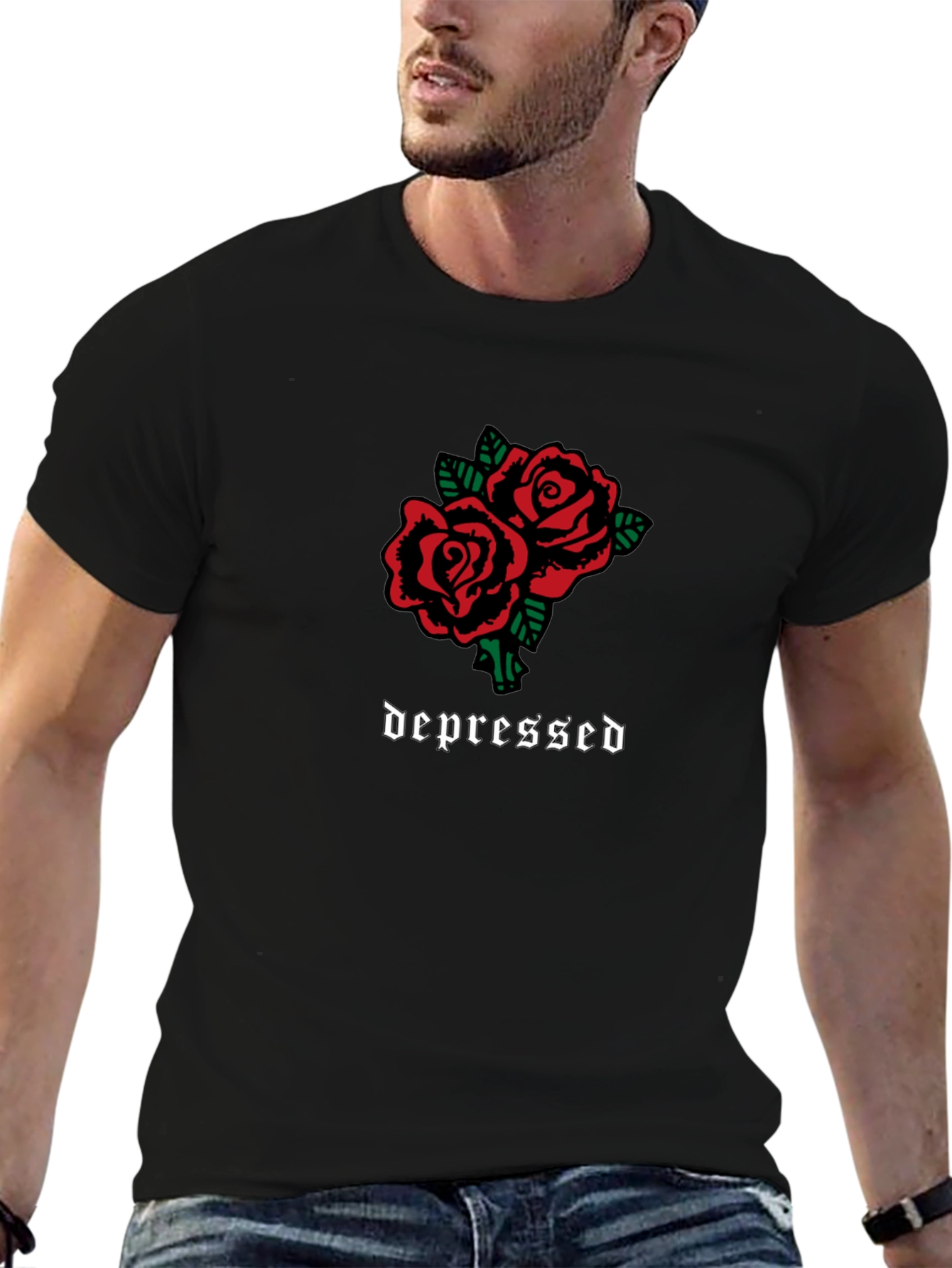 Depressed Roses Graphic T-Shirt - Black