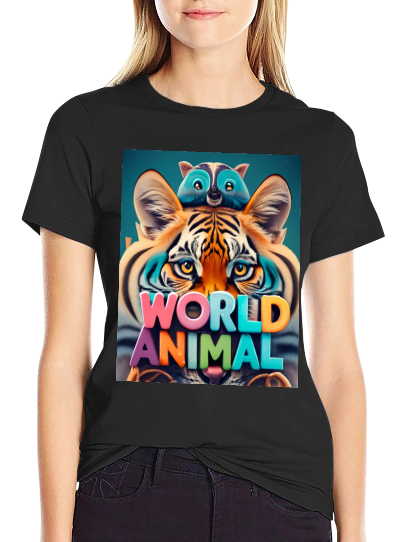 Cool Animal Graphic Tee - Tiger & Raccoon