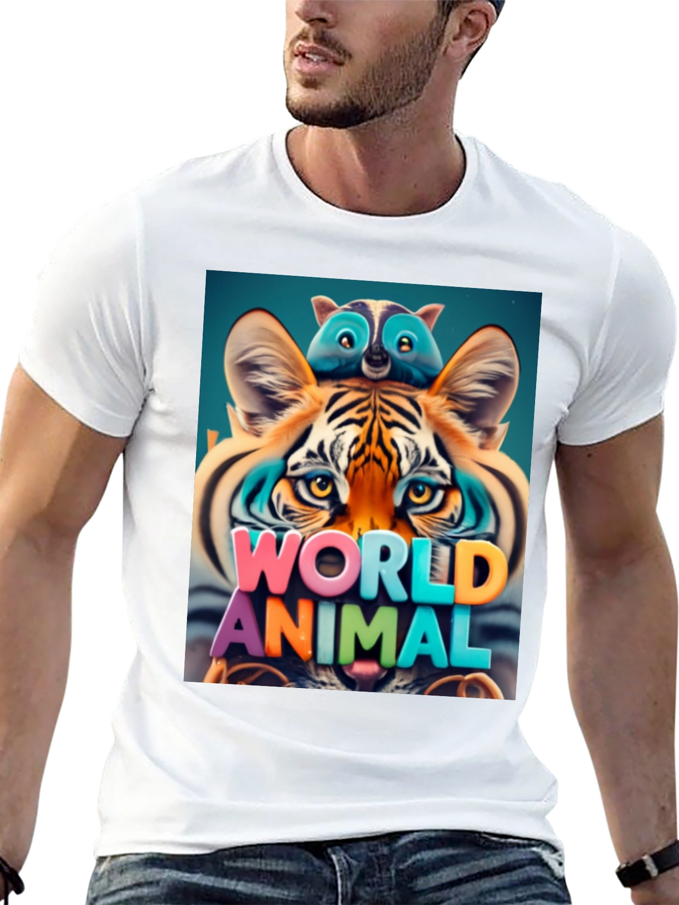 Cool Animal Graphic Tee - Tiger & Raccoon