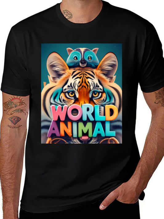 Cool Animal Graphic Tee - Tiger & Raccoon
