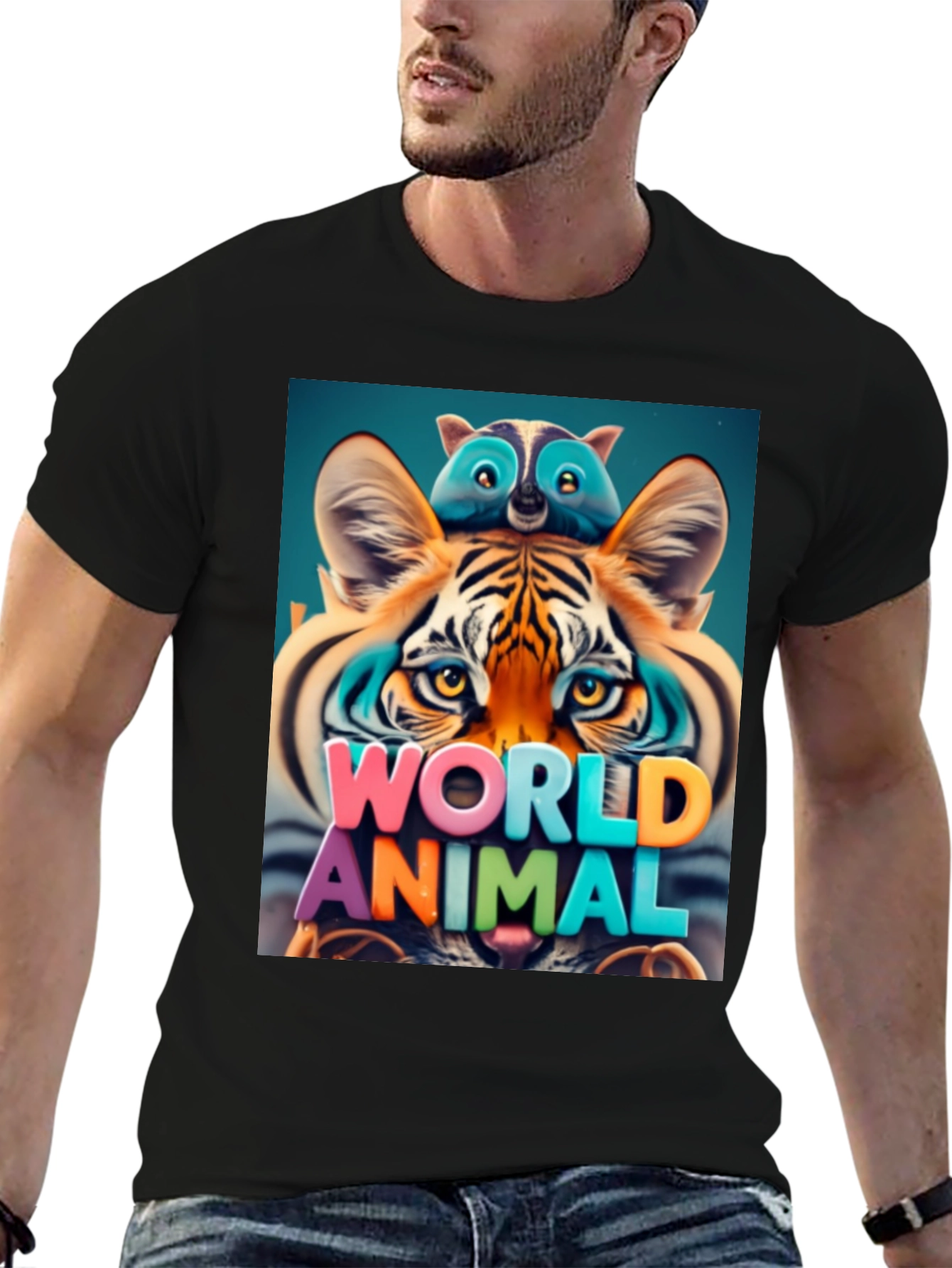Cool Animal Graphic Tee - Tiger & Raccoon