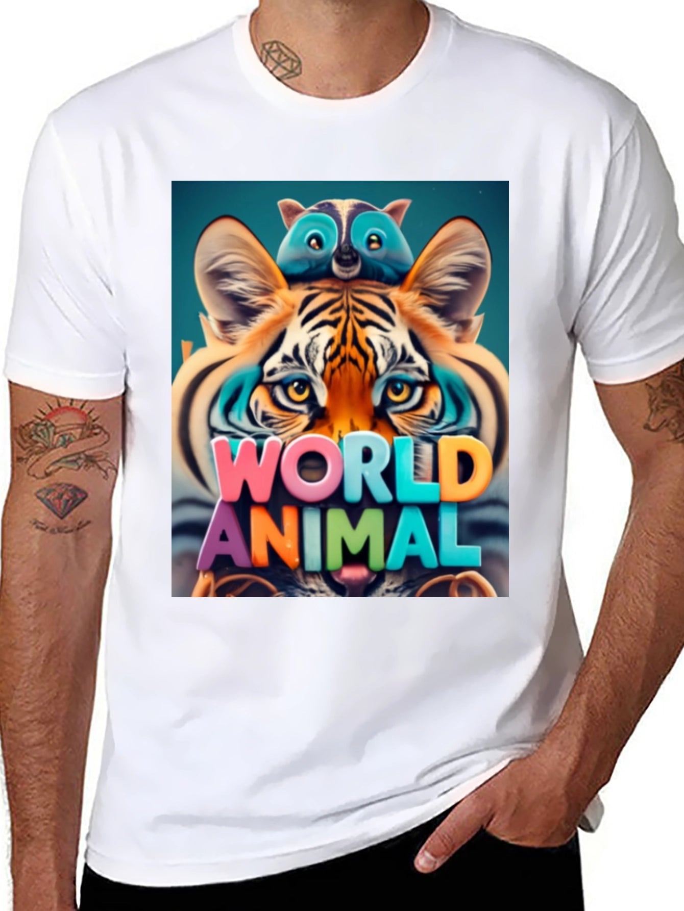 Cool Animal Graphic Tee - Tiger & Raccoon