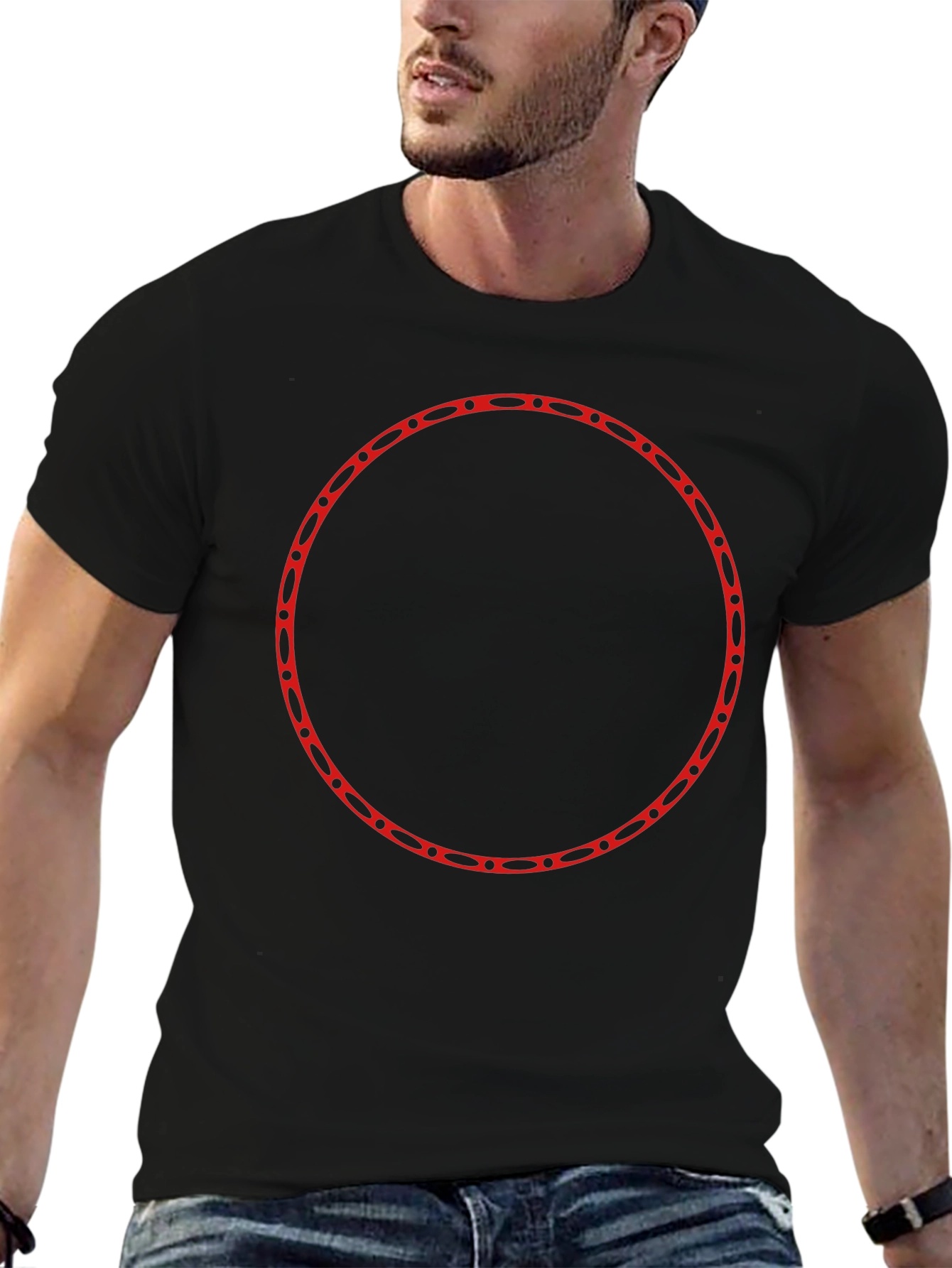 Modern Black T-Shirt with Red Circle Design