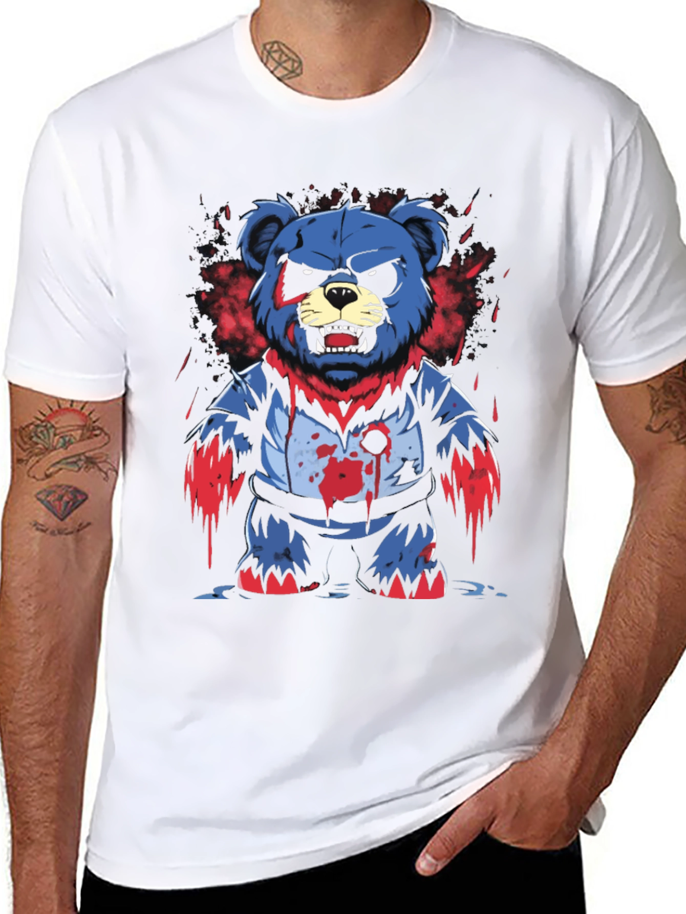 Mens Graphic Tee: Zombie Bear Design
