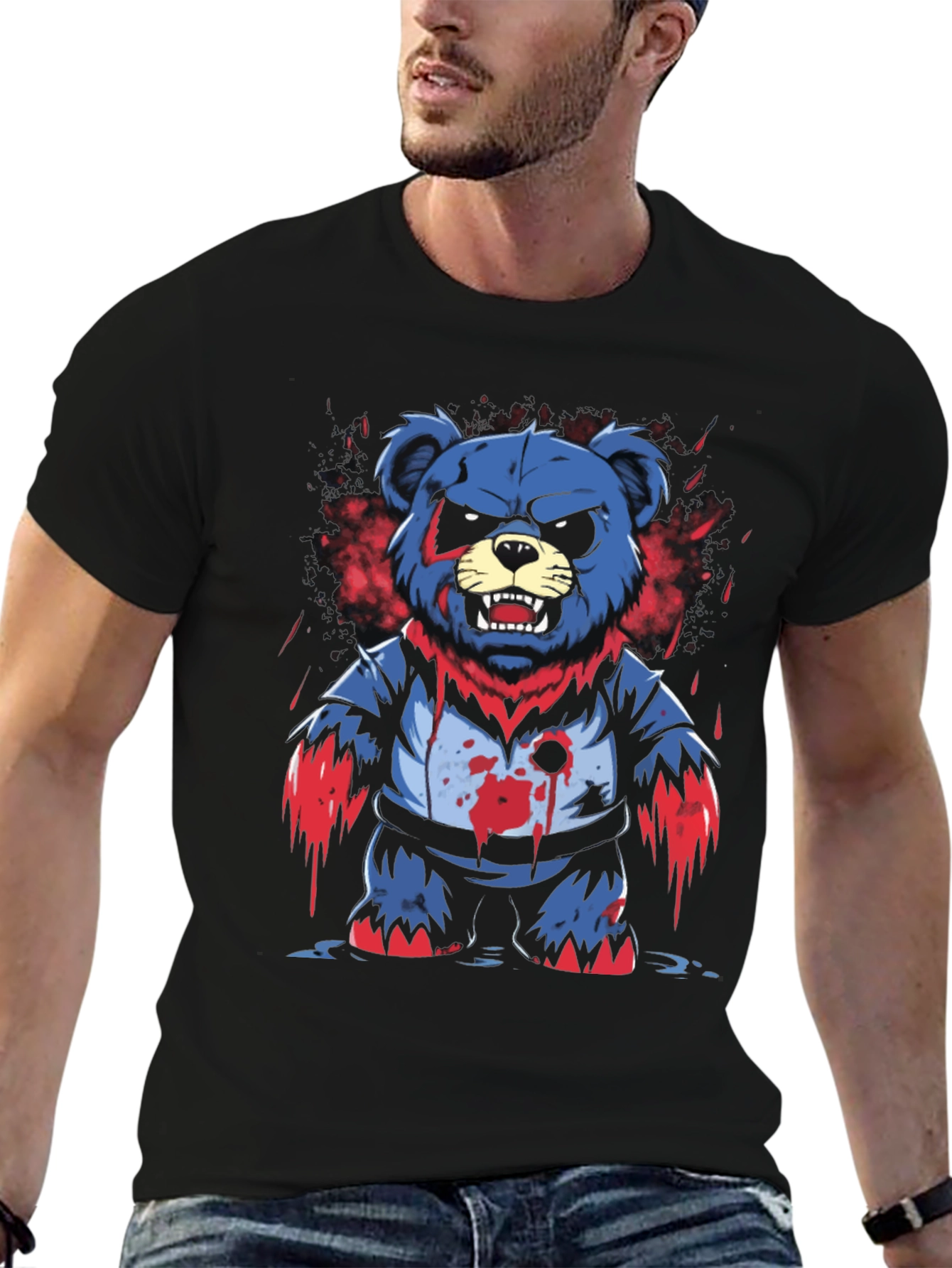 Mens Graphic Tee: Zombie Bear Design