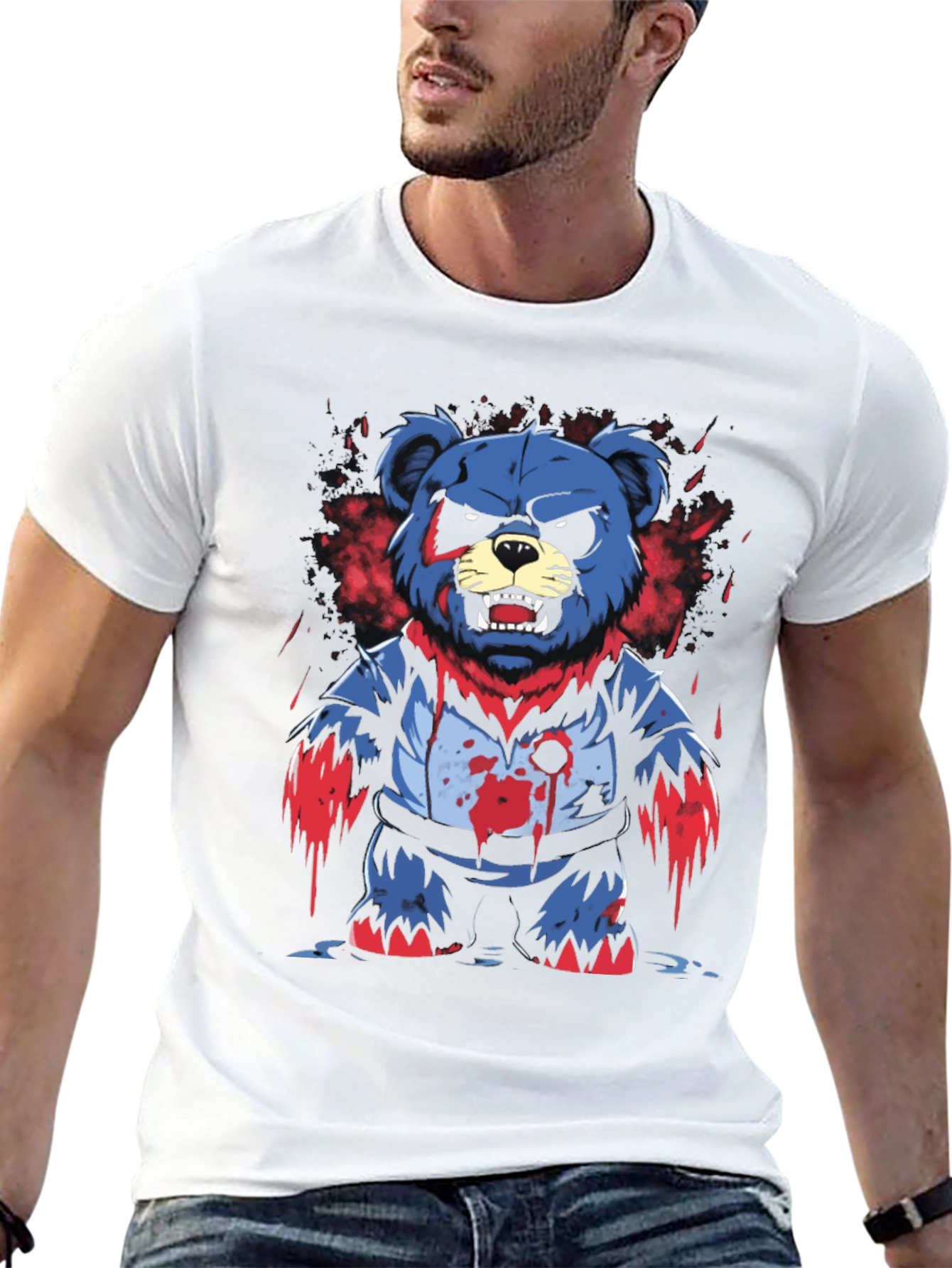 Mens Graphic Tee: Zombie Bear Design