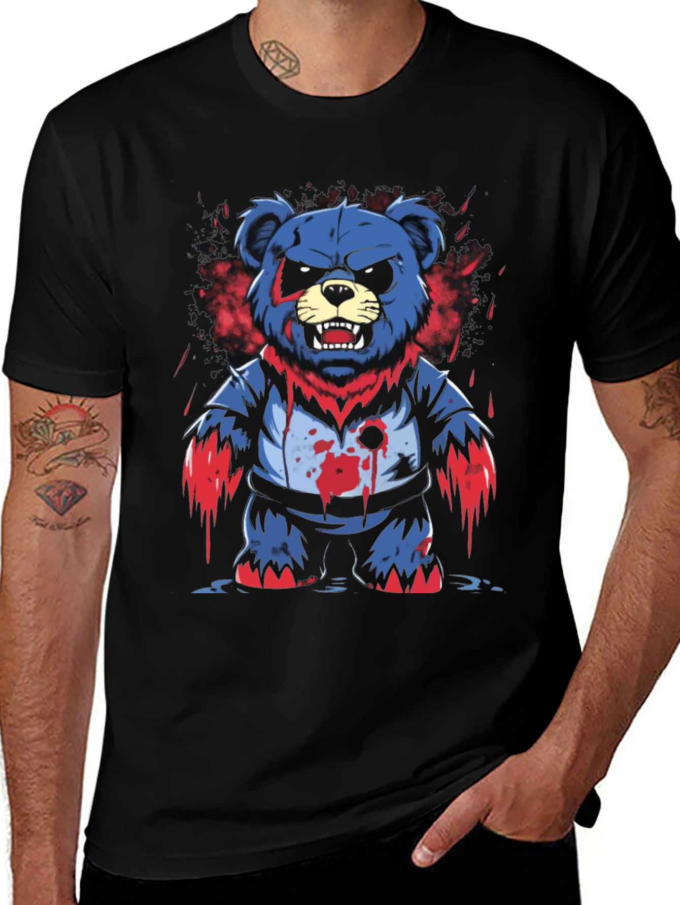 Mens Graphic Tee: Zombie Bear Design