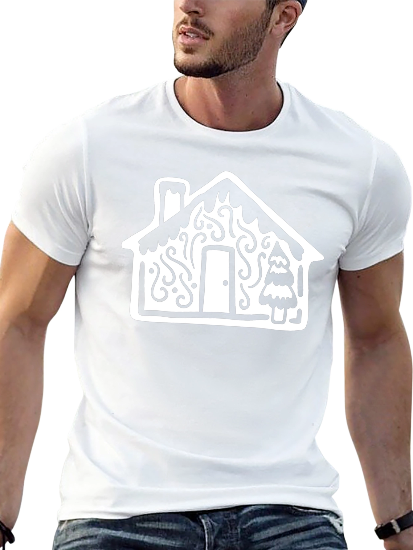 Festive House Graphic Tee - Black Cotton Blend
