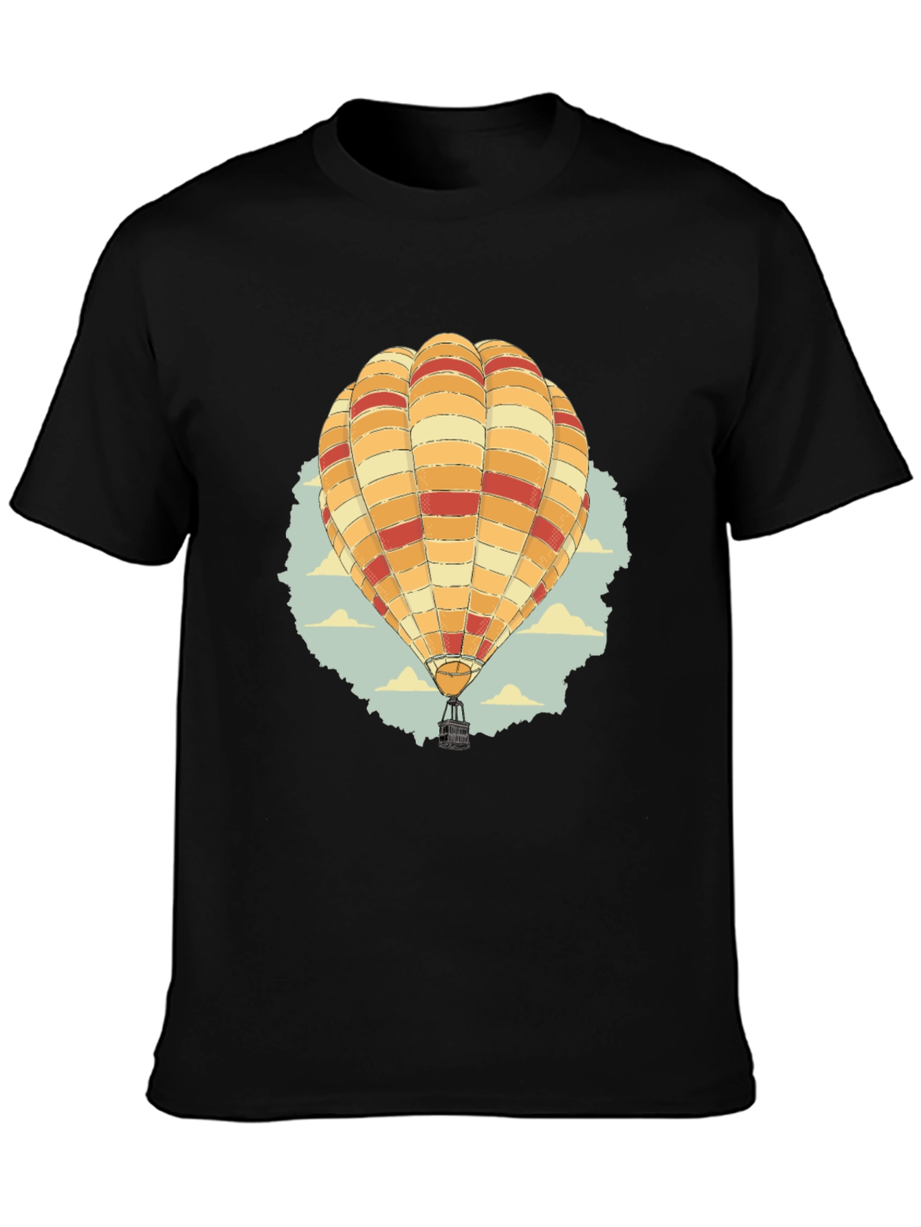Hot Air Balloon Graphic Tee - Black Cotton T-Shirt