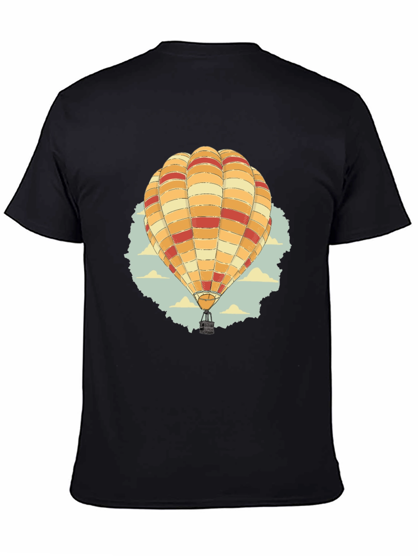 Hot Air Balloon Graphic Tee - Black Cotton T-Shirt