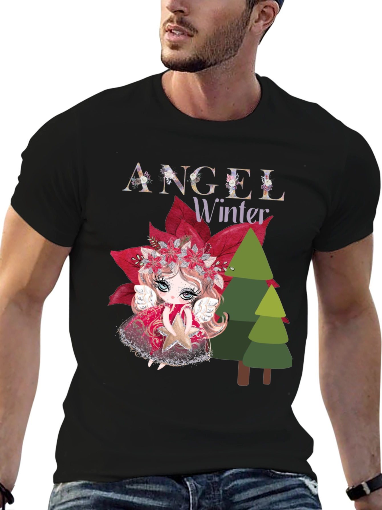 Angel Winter Graphic Tee - Holiday Festive Shirt