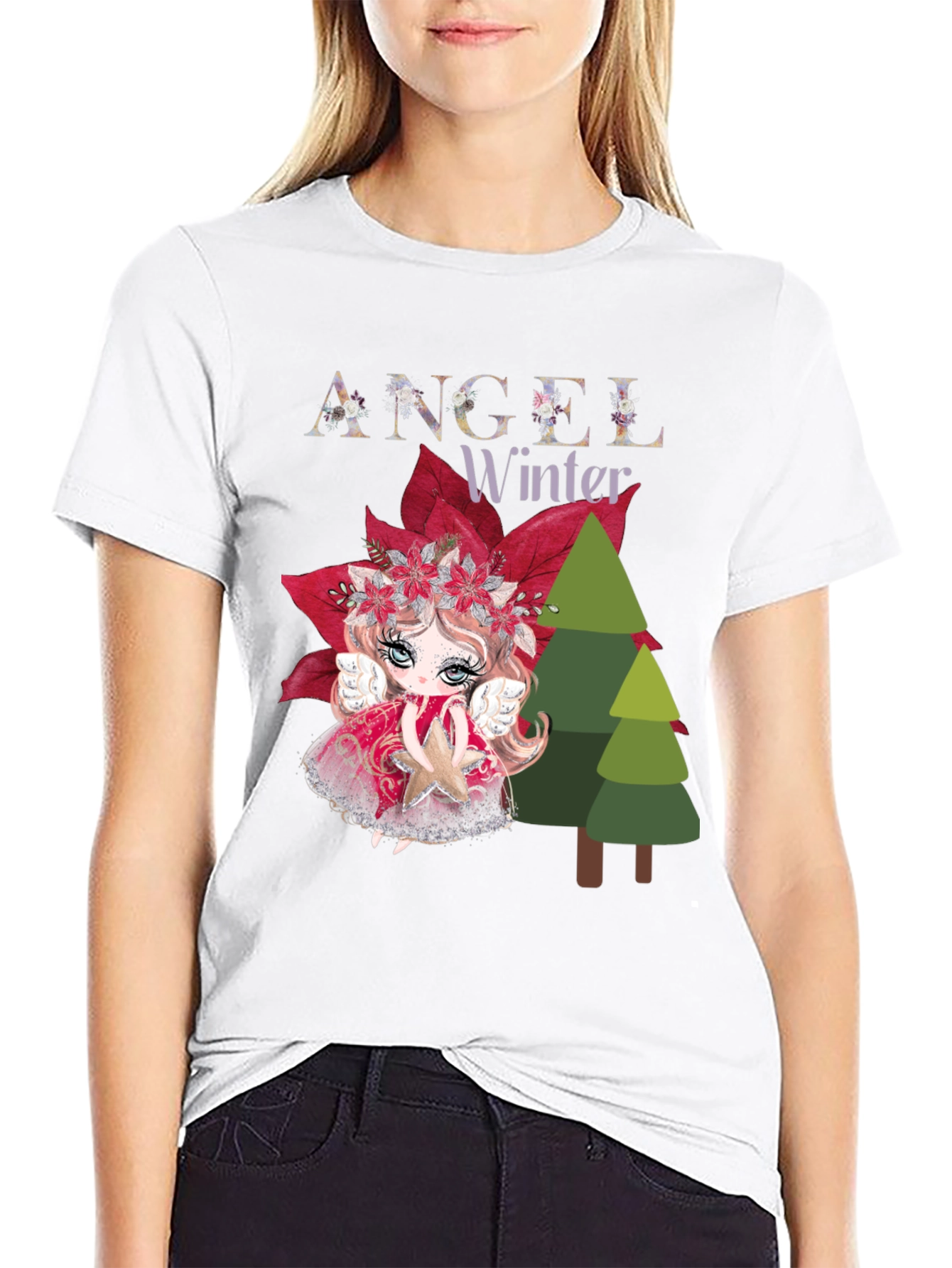 Angel Winter Graphic Tee - Holiday Festive Shirt