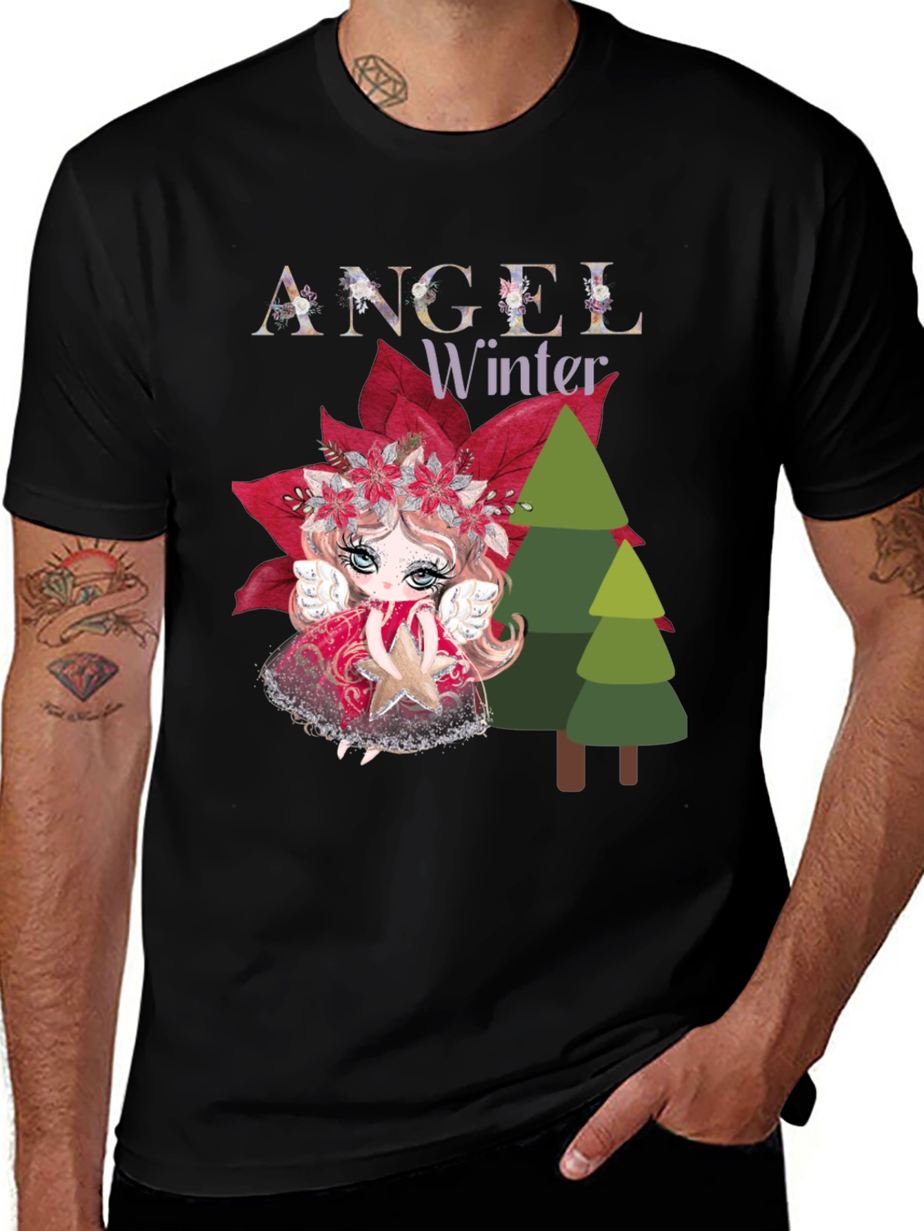 Angel Winter Graphic Tee - Holiday Festive Shirt
