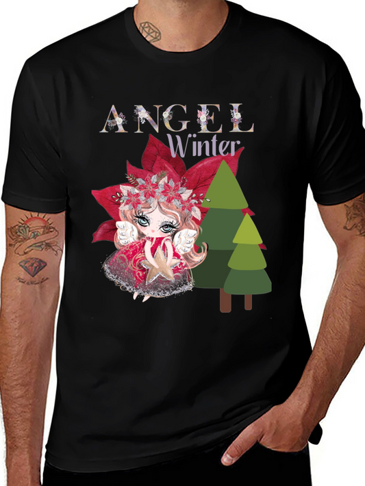 Angel Winter Graphic Tee - Holiday Festive Shirt