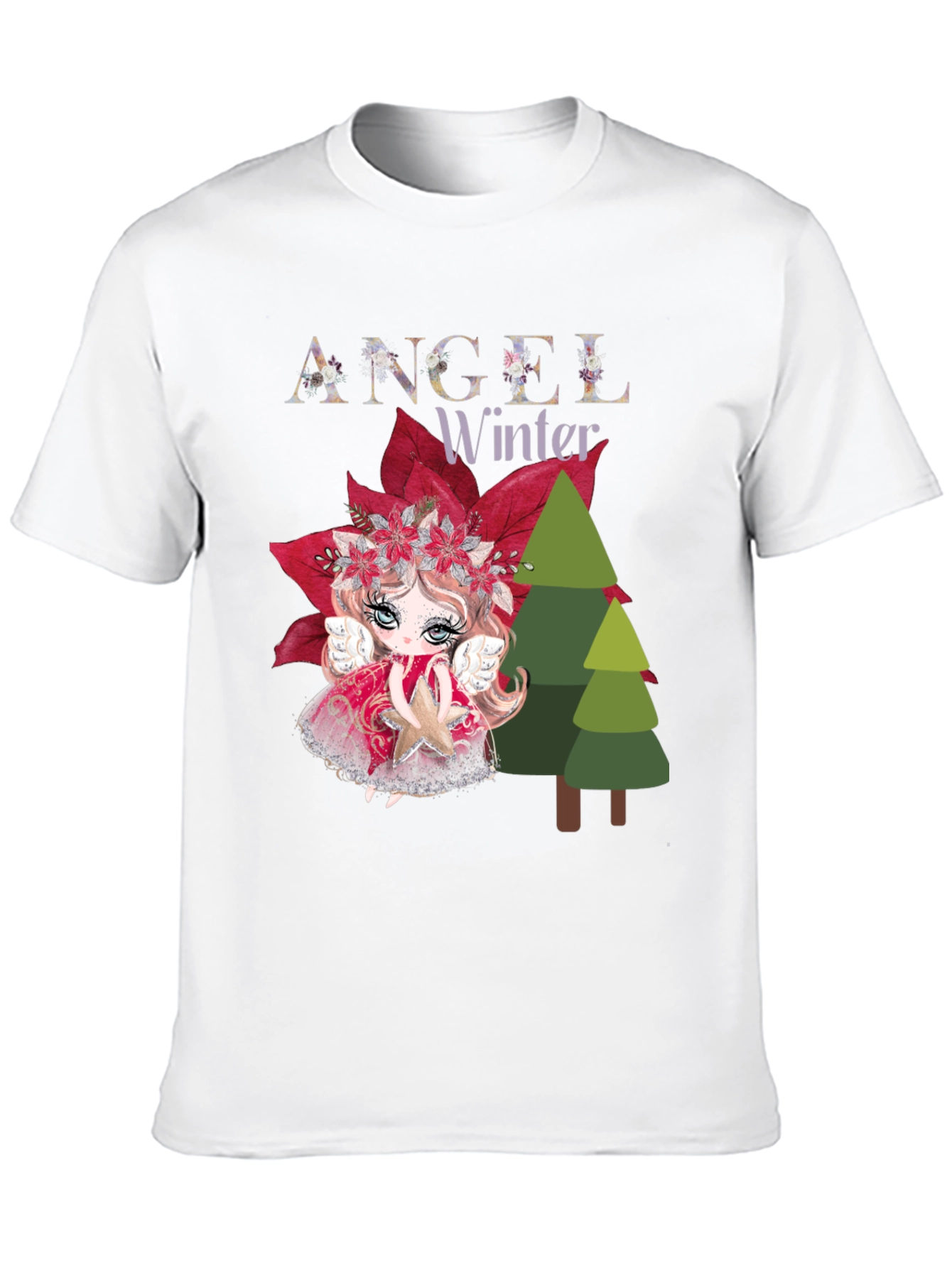 Angel Winter Graphic Tee - Holiday Festive Shirt