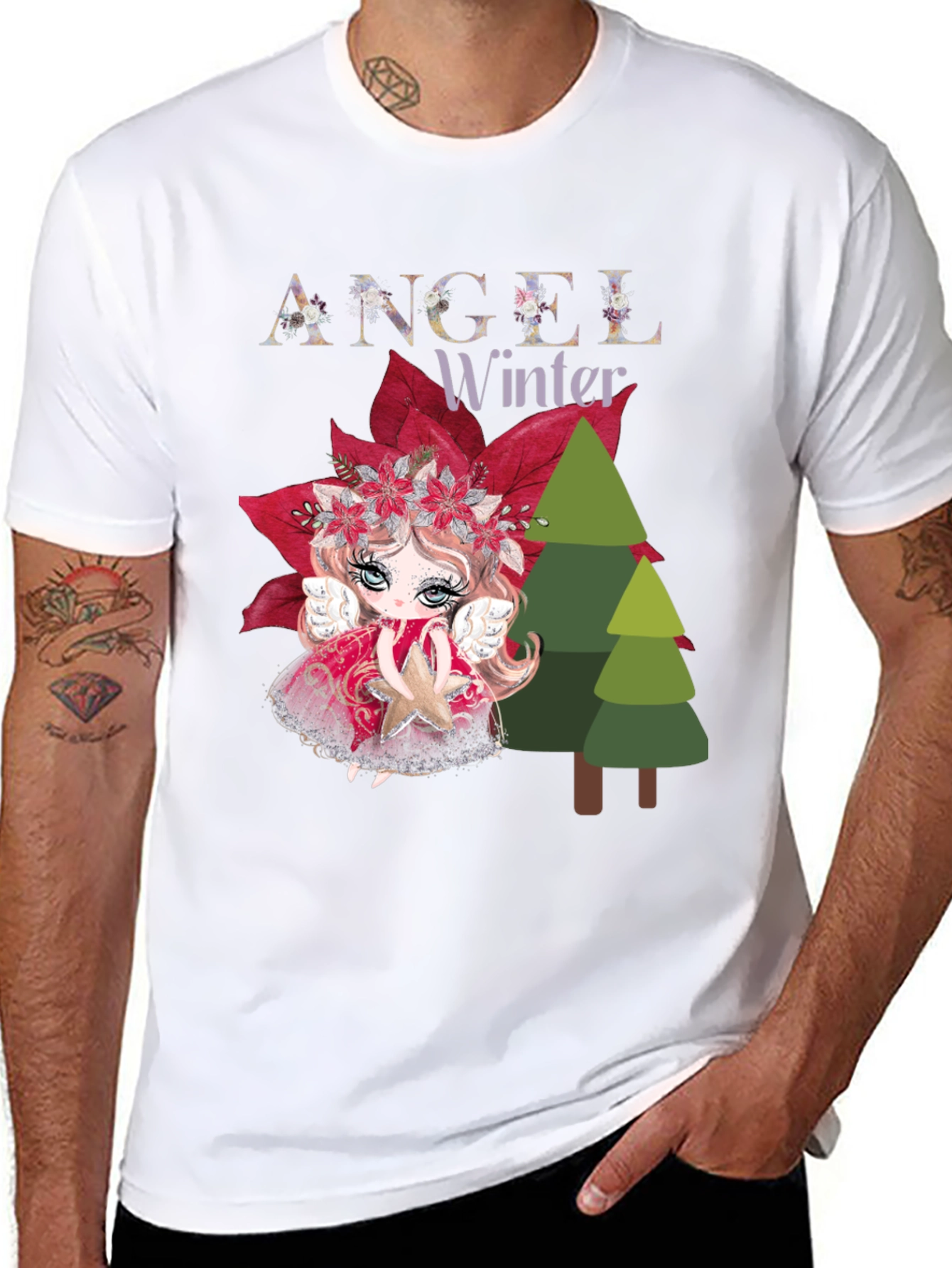 Angel Winter Graphic Tee - Holiday Festive Shirt