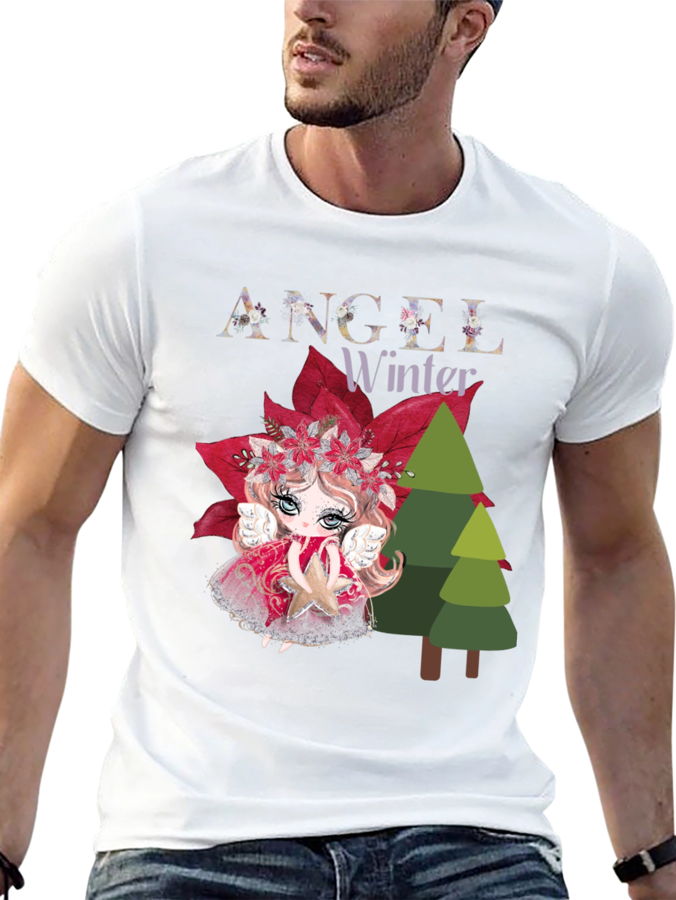 Angel Winter Graphic Tee - Holiday Festive Shirt