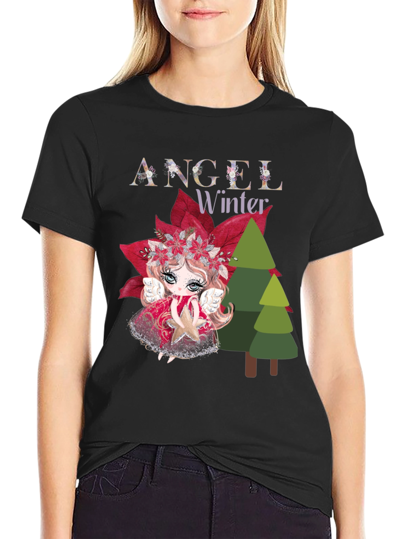 Angel Winter Graphic Tee - Holiday Festive Shirt