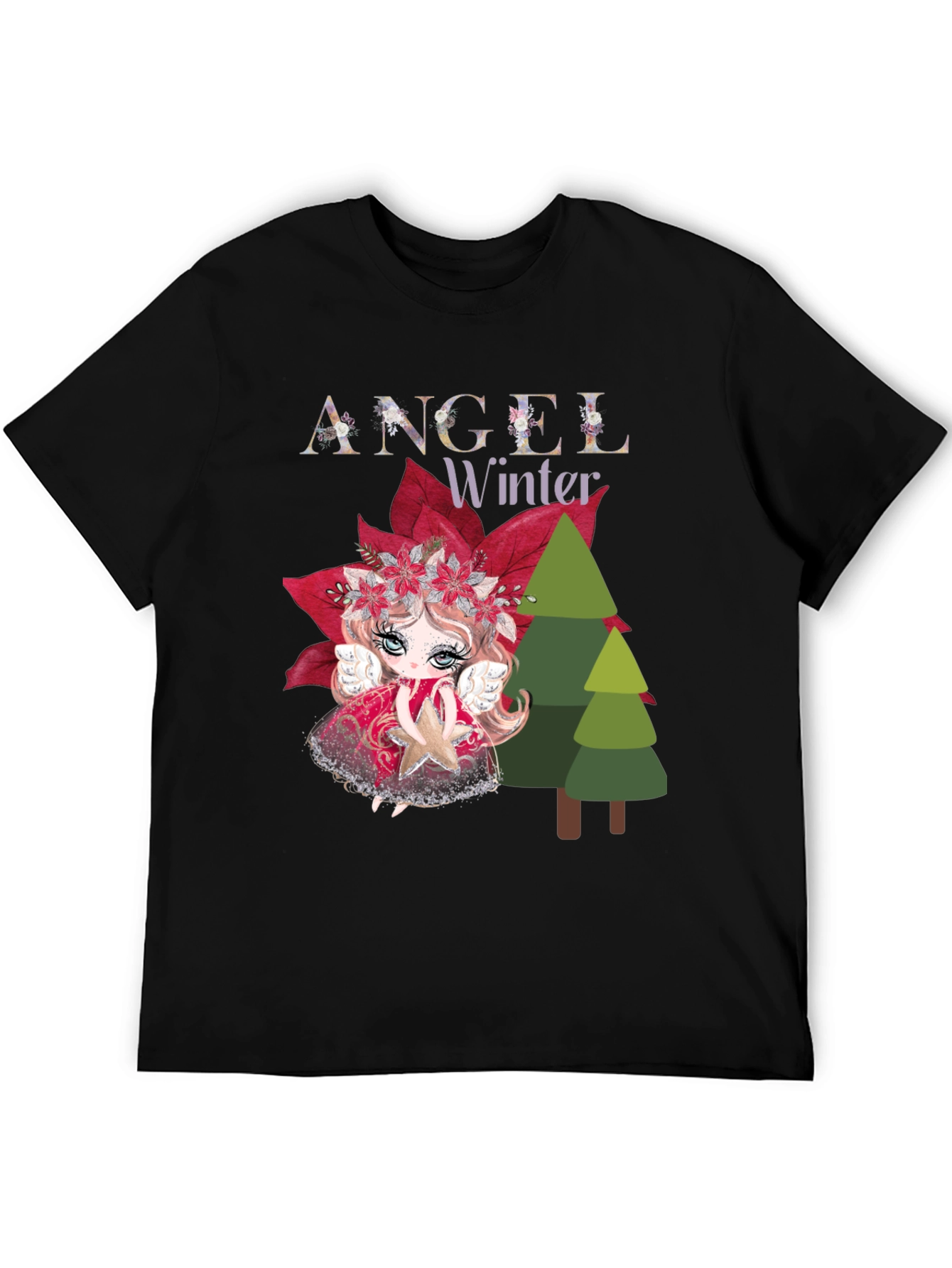 Angel Winter Graphic Tee - Holiday Festive Shirt