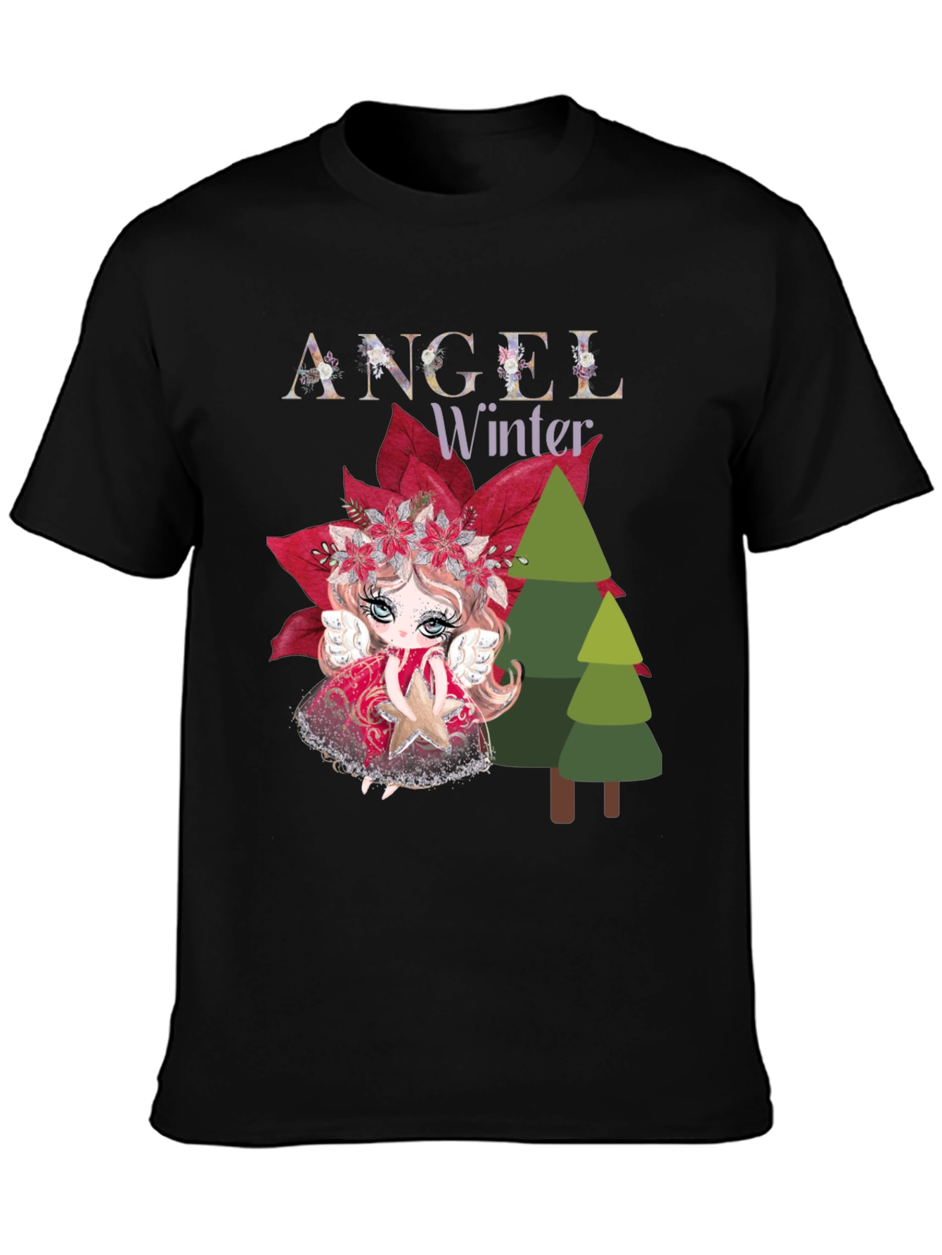 Angel Winter Graphic Tee - Holiday Festive Shirt