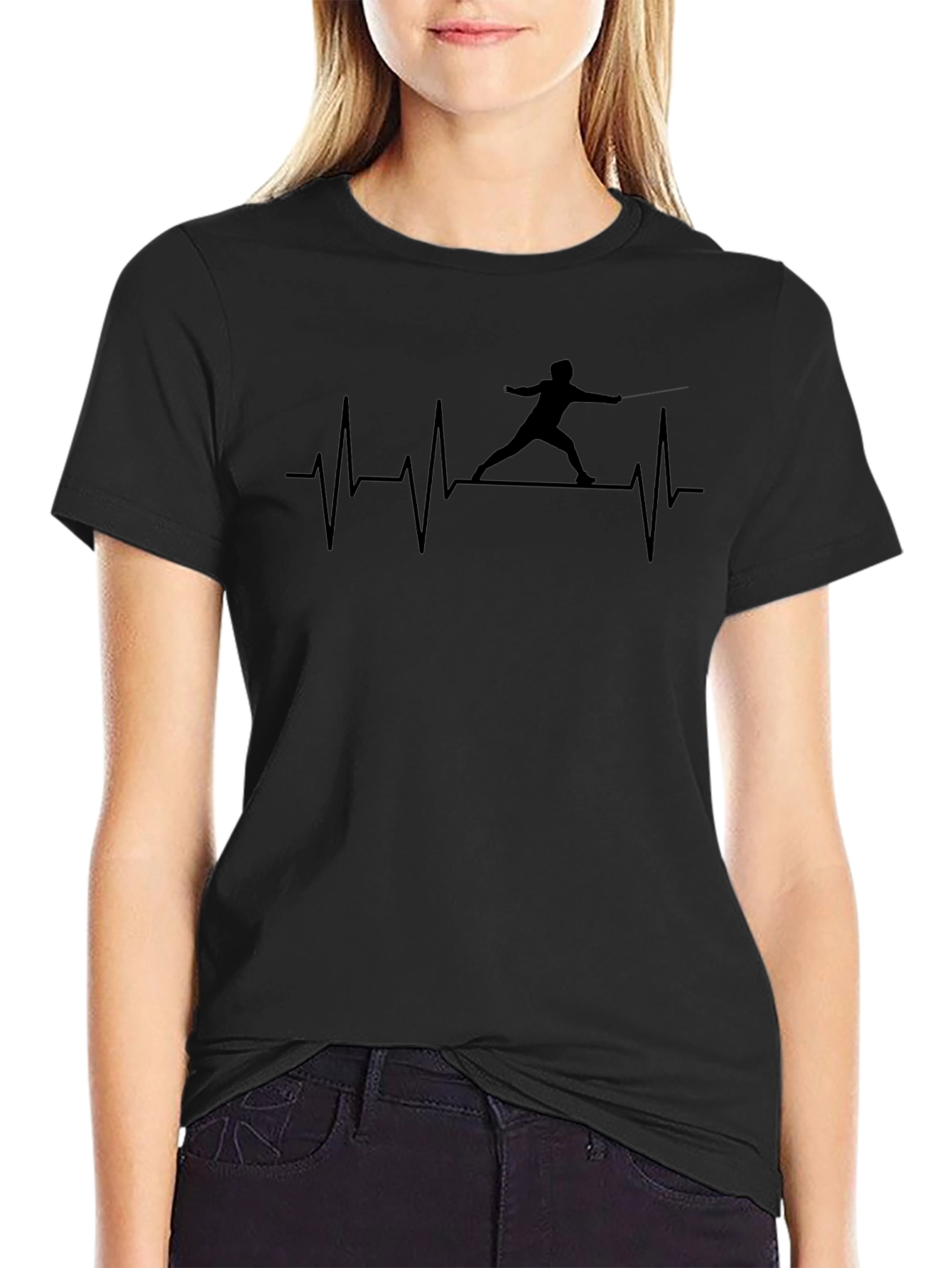 Fencer Heartbeat T-Shirt - Black Cotton Tee