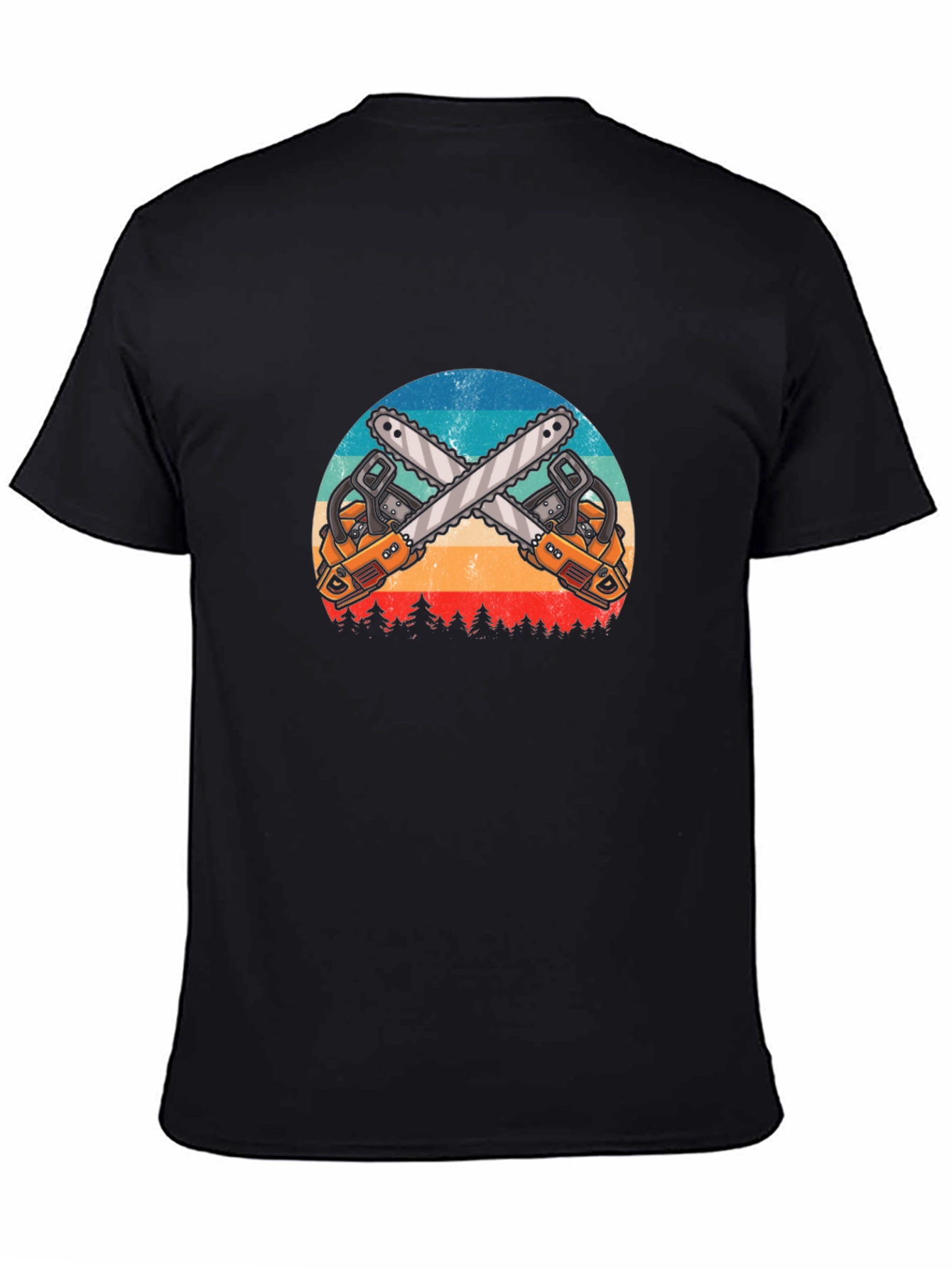 Crossed Chainsaws Black Graphic T-Shirt