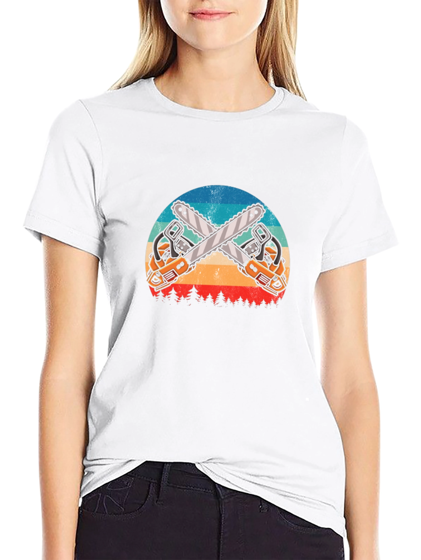 Crossed Chainsaws Black Graphic T-Shirt