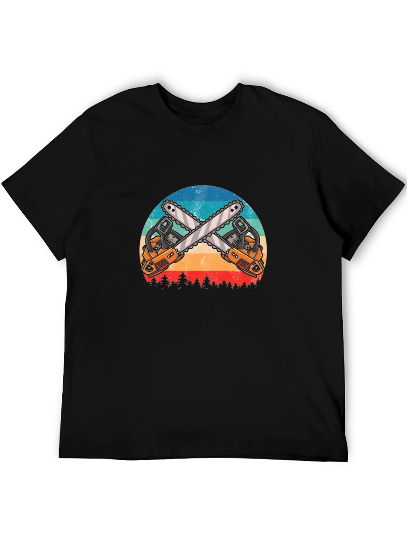 Crossed Chainsaws Black Graphic T-Shirt