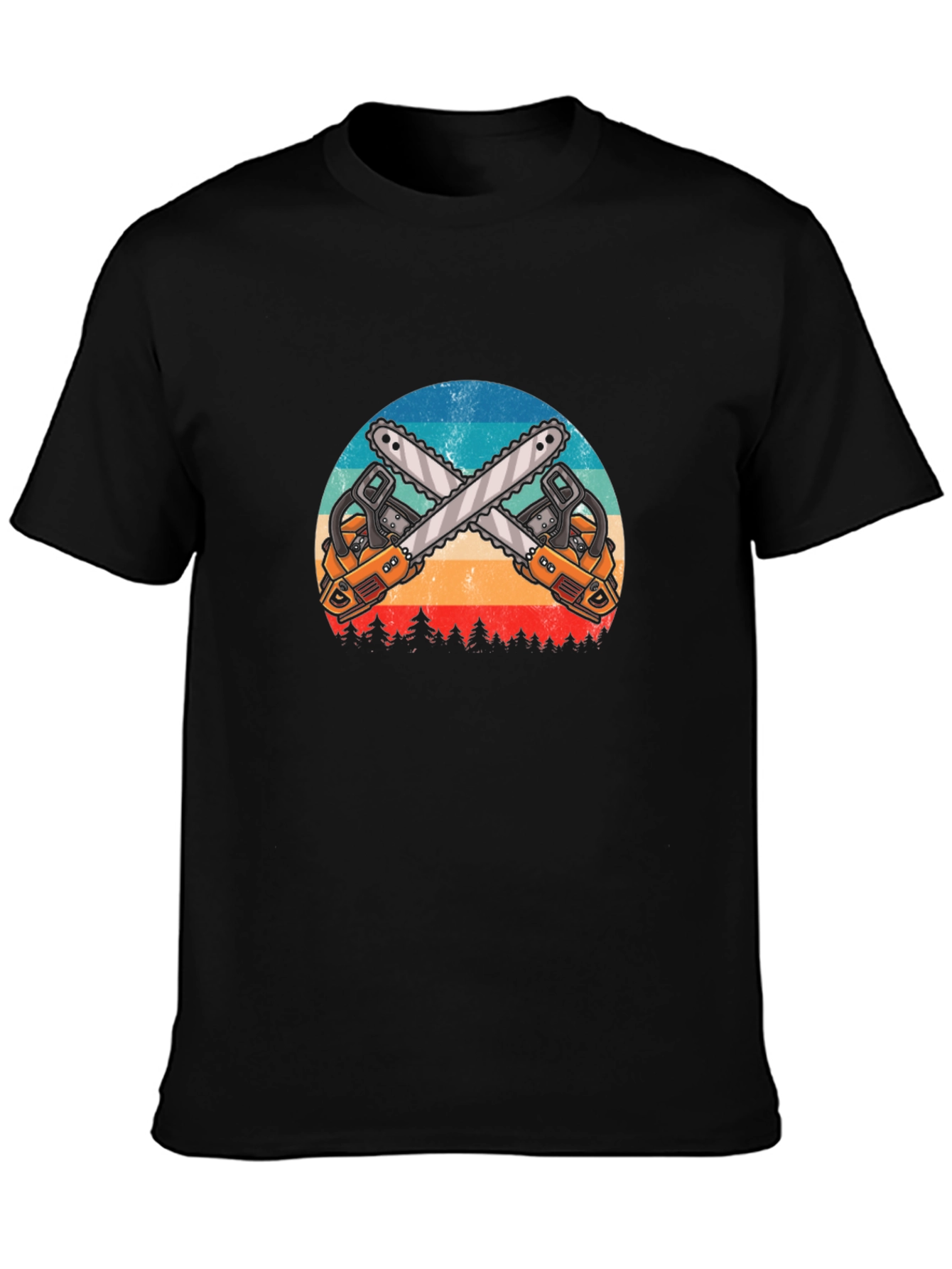 Crossed Chainsaws Black Graphic T-Shirt