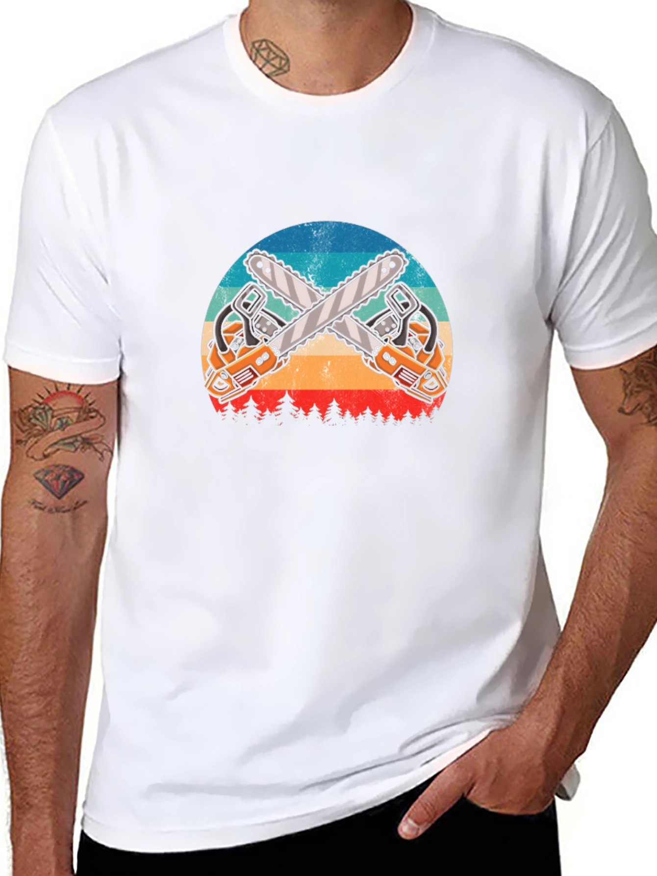 Crossed Chainsaws Black Graphic T-Shirt