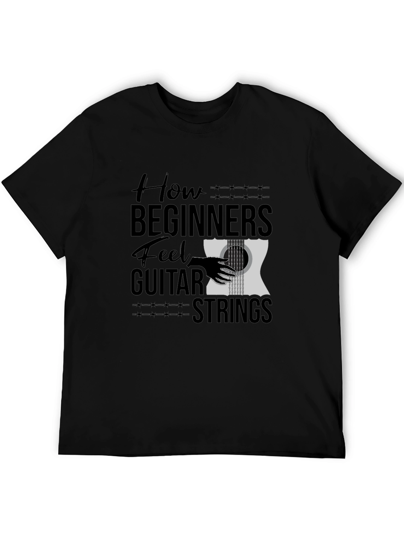 How Beginners Feel Guitar Strings Black T-Shirt