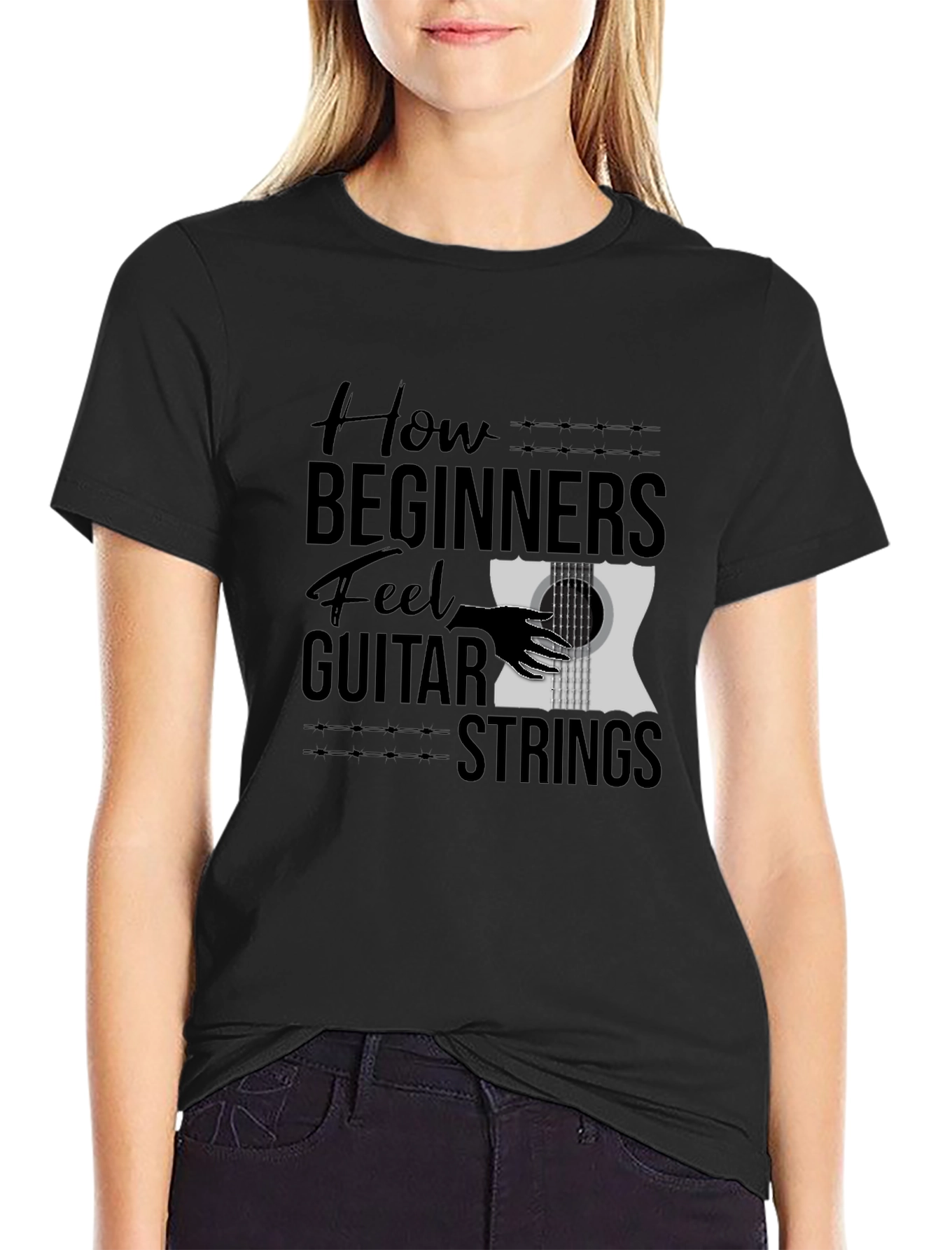 How Beginners Feel Guitar Strings Black T-Shirt