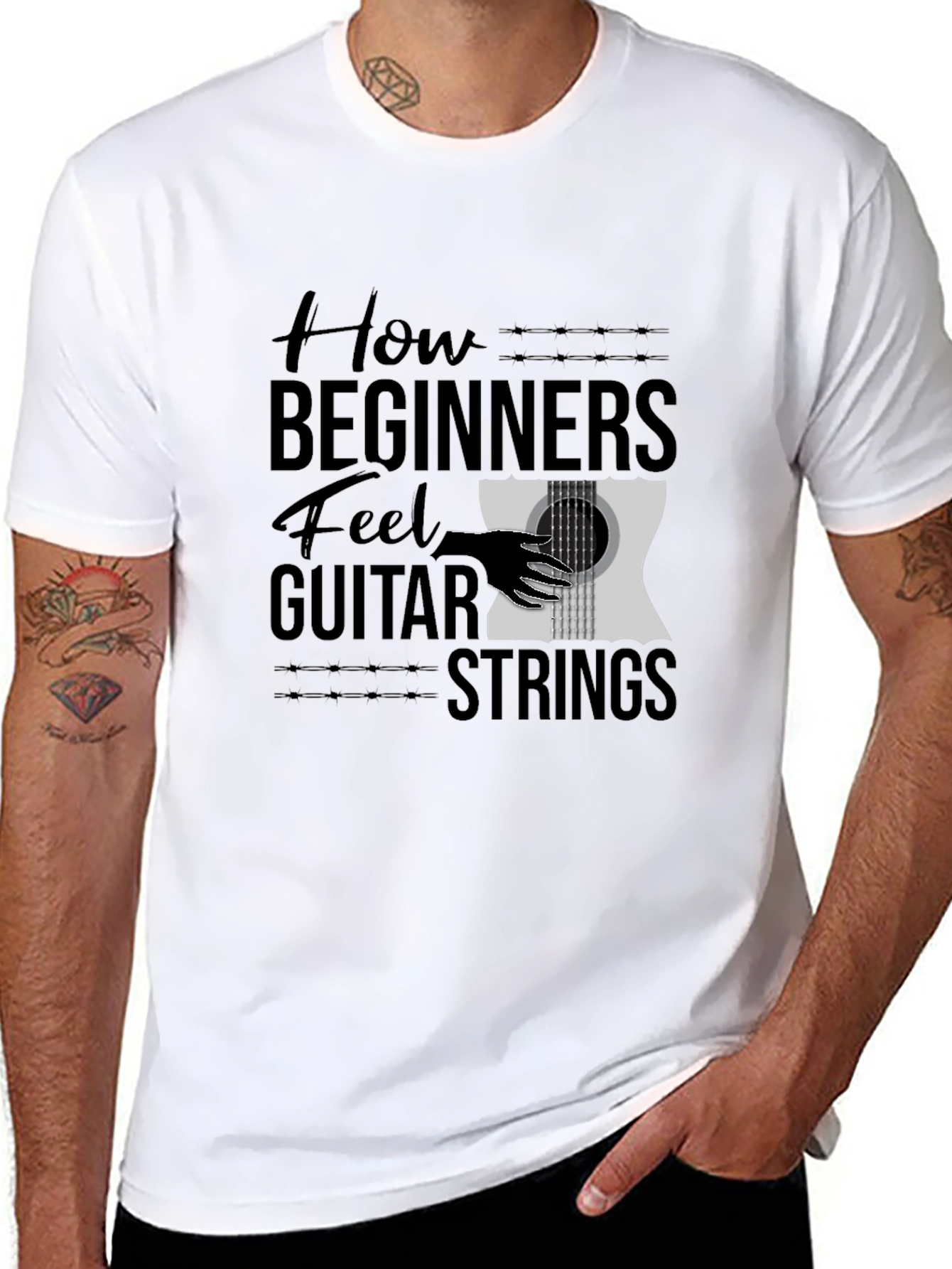 How Beginners Feel Guitar Strings Black T-Shirt