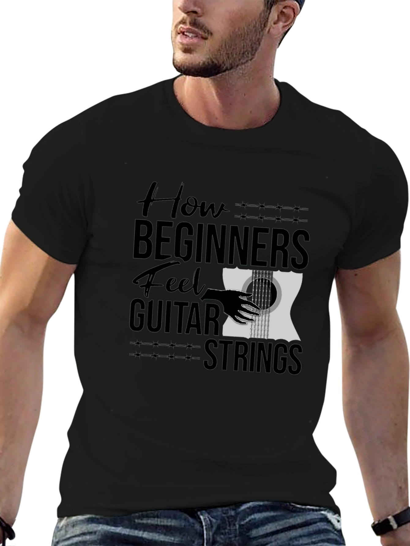 How Beginners Feel Guitar Strings Black T-Shirt