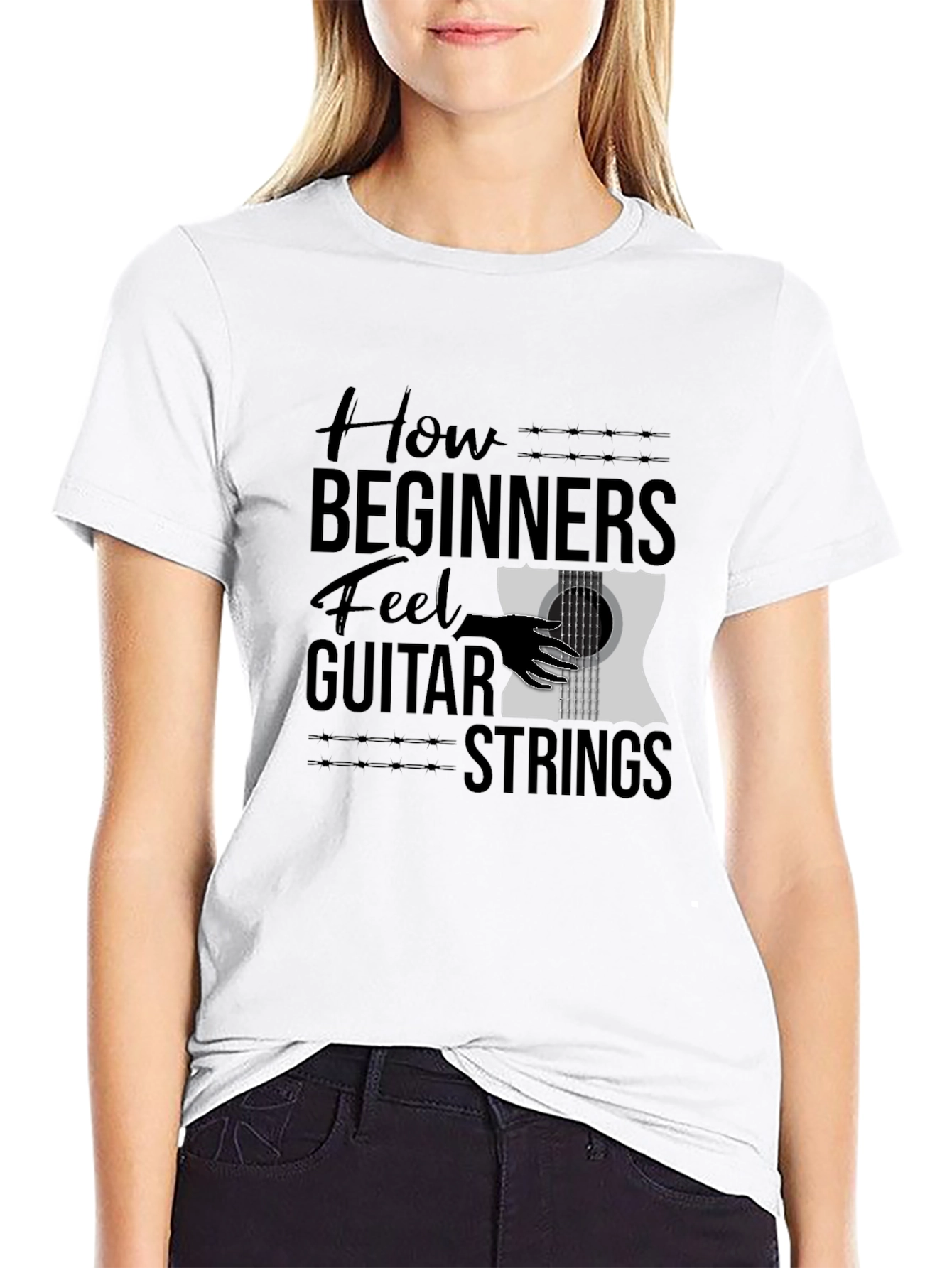 How Beginners Feel Guitar Strings Black T-Shirt