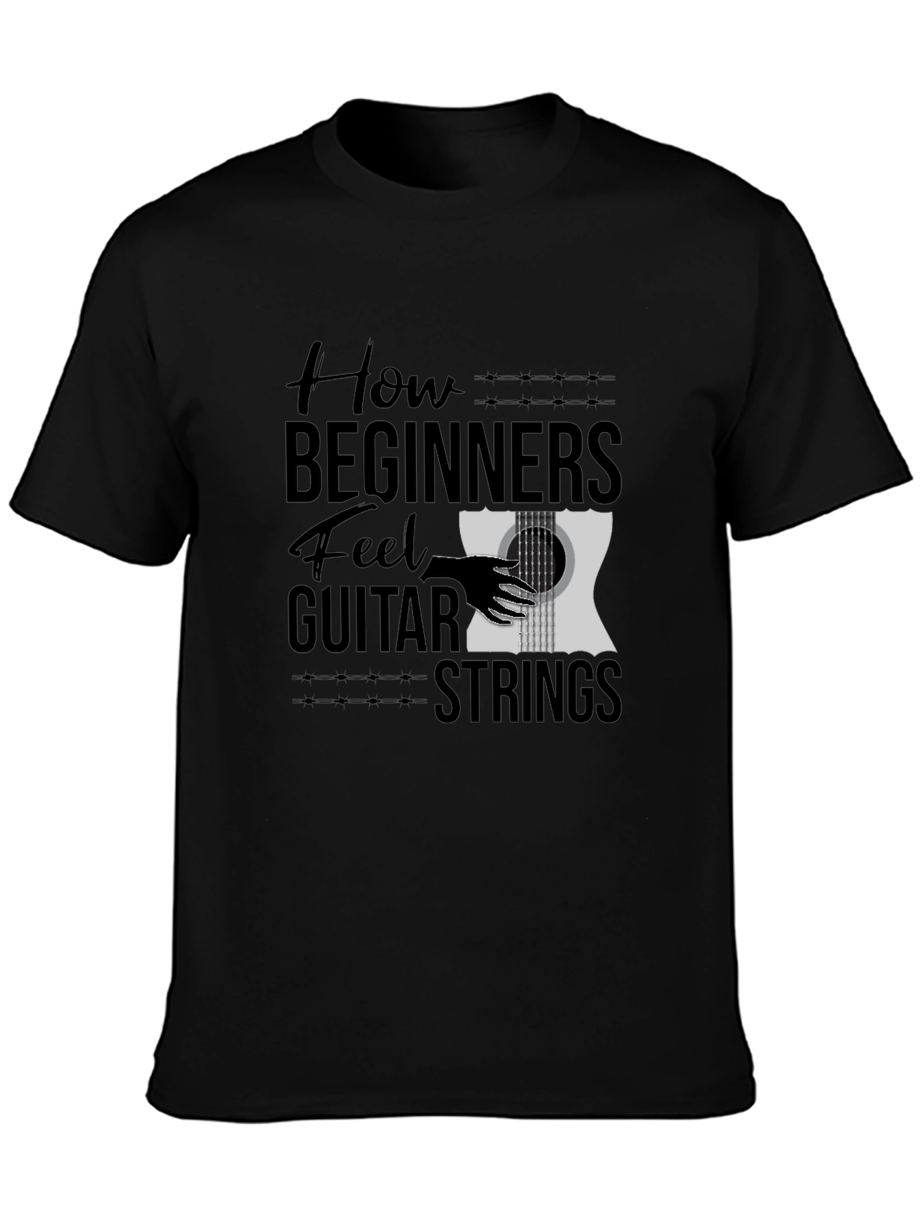 How Beginners Feel Guitar Strings Black T-Shirt