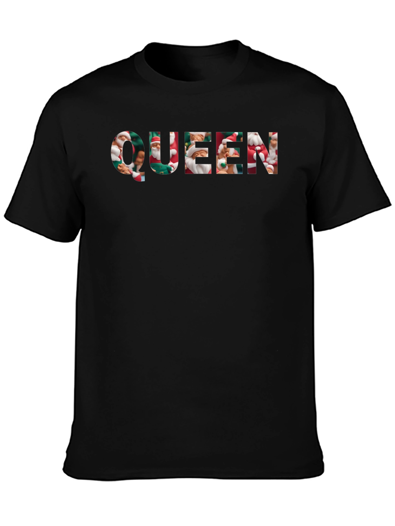Queen Santa Print Black T-Shirt