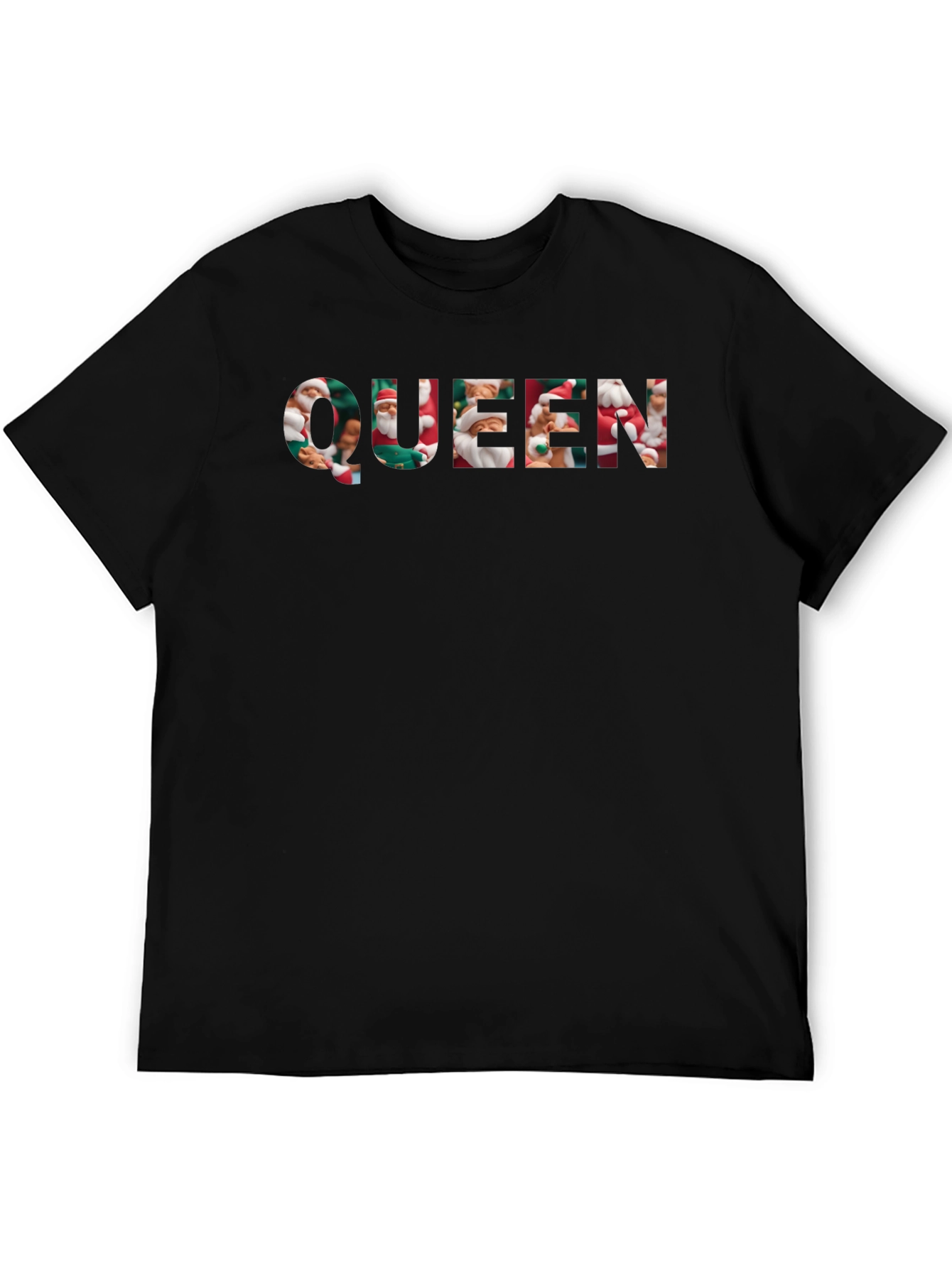 Queen Santa Print Black T-Shirt