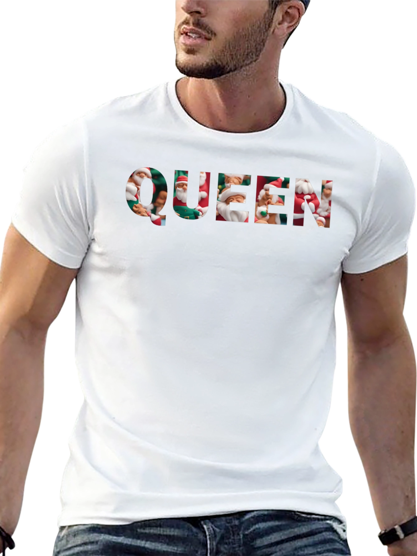 Queen Santa Print Black T-Shirt